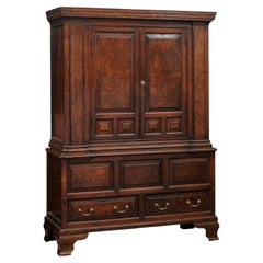Large 18th Century English Burl Walnut & Oak Cupboard ca. 1740