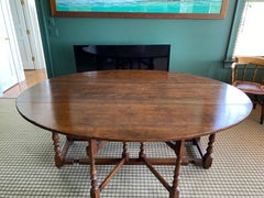 Large 18th Century English Carved Oak Gate Leg Drop-Leaf Oval Table