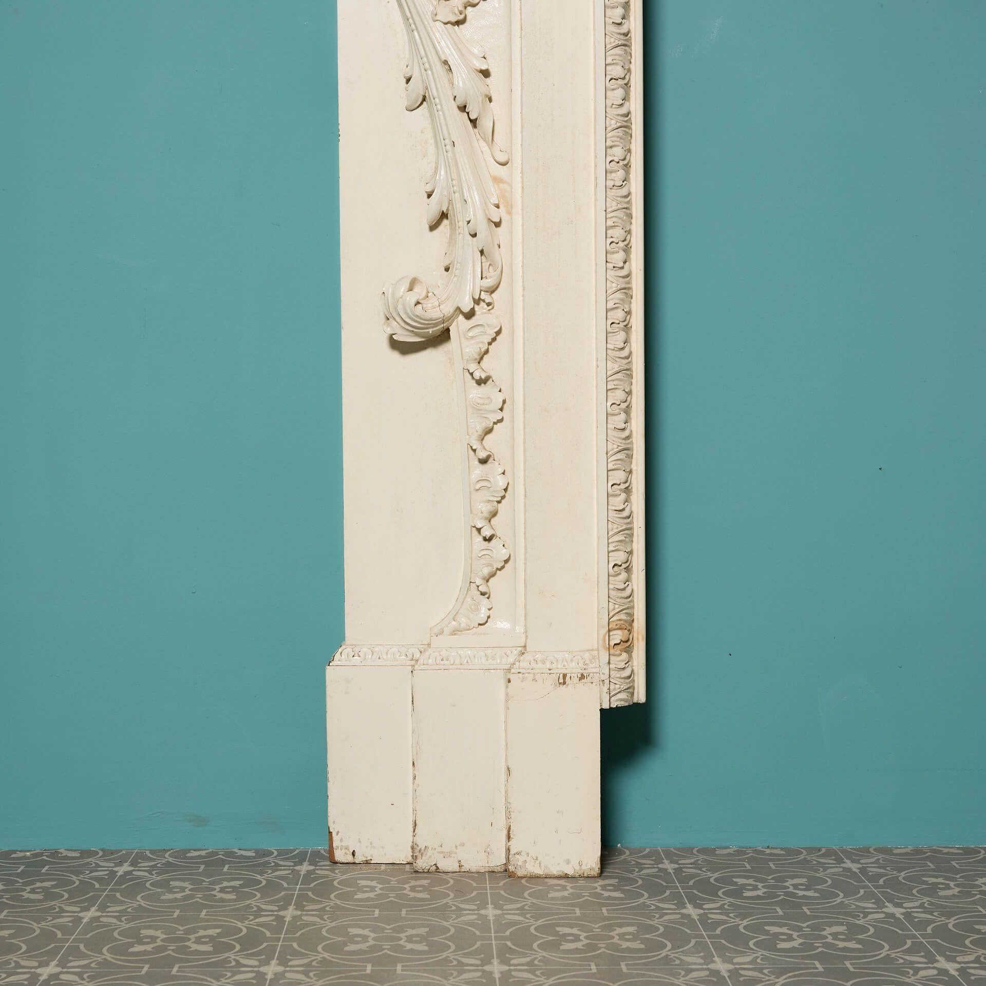Hand-Carved Large 18th Century English Breakfront Carved Pine Fire Mantel For Sale