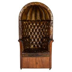 Grande sedia da facchino inglese in pelle del XVIII secolo