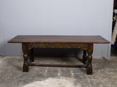 Large 18th Century English Oak Refectory Table with Carved Frieze, Turned Legs