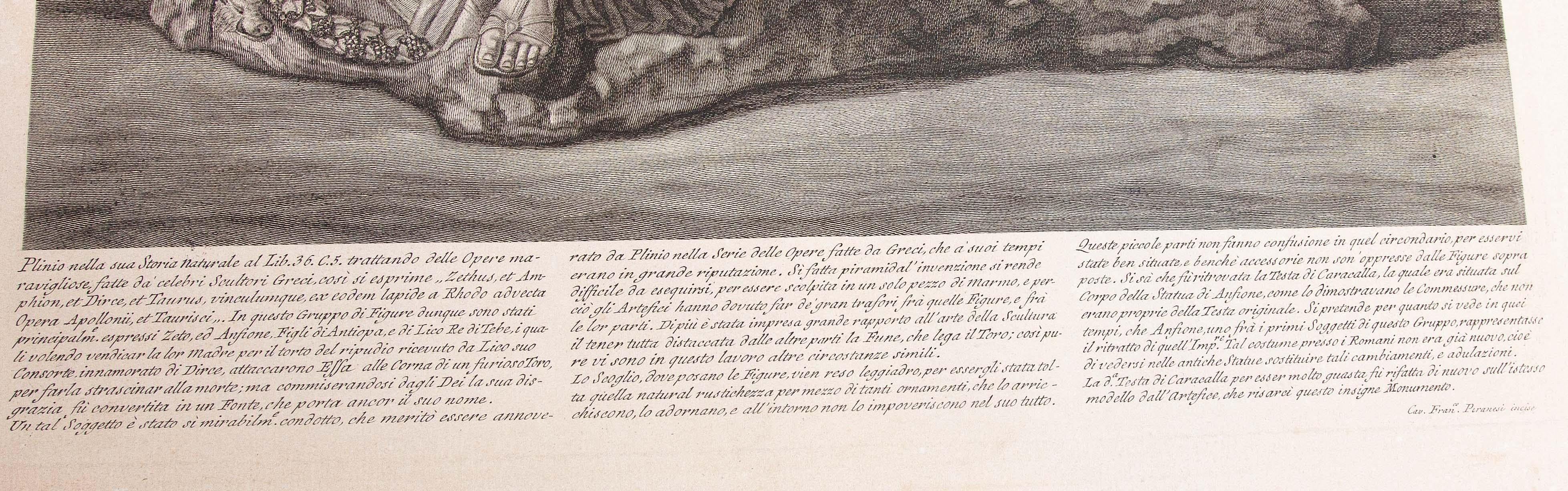 18th Century and Earlier Large 18th Century Engraving by Francesco Piranesi The Farnese Bull Grand Tour