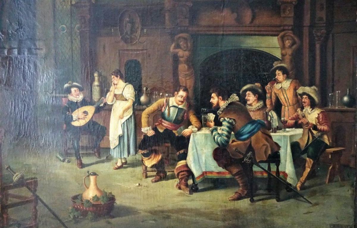 Extra Large 18th Century European School, Original Oil Painting, A True Museum Piece. Beautiful detailed work and colors. The canvas is glued to the board for preservation. Signed on the Bottom. 83.25x60.25