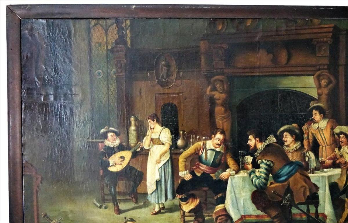 Large 18th Century European School, Original Oil Painting In Fair Condition For Sale In Newmanstown, PA