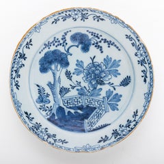 Large 18th Century Faience Delft Blue & White Charger in the Chinoiserie Taste