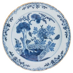 Large 18th Century Faience Delft Blue & White Charger in the Chinoiserie Taste