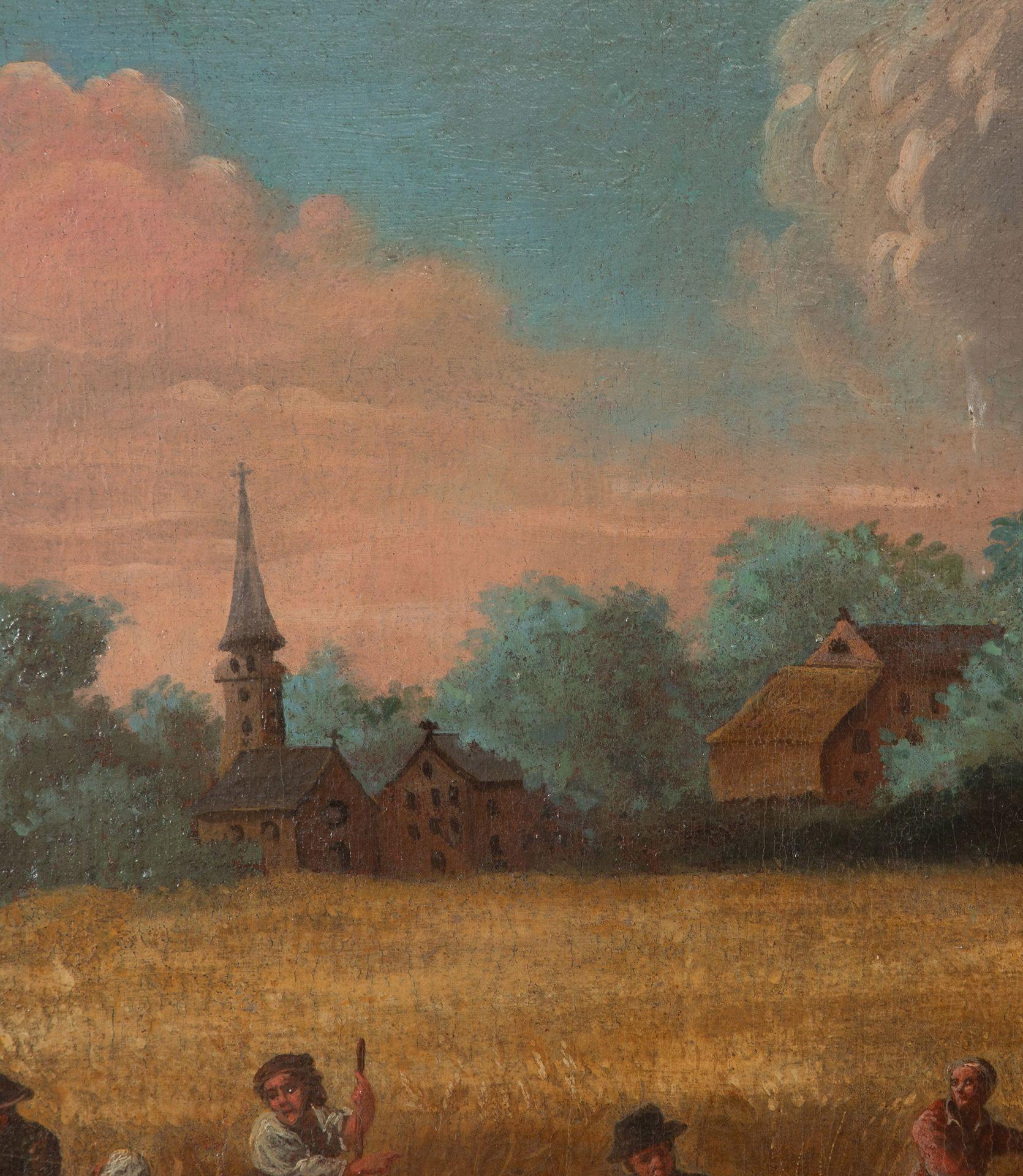 Large 18th Century oil painting of a Flemish scene.
Oil on canvas, Circa 1750.