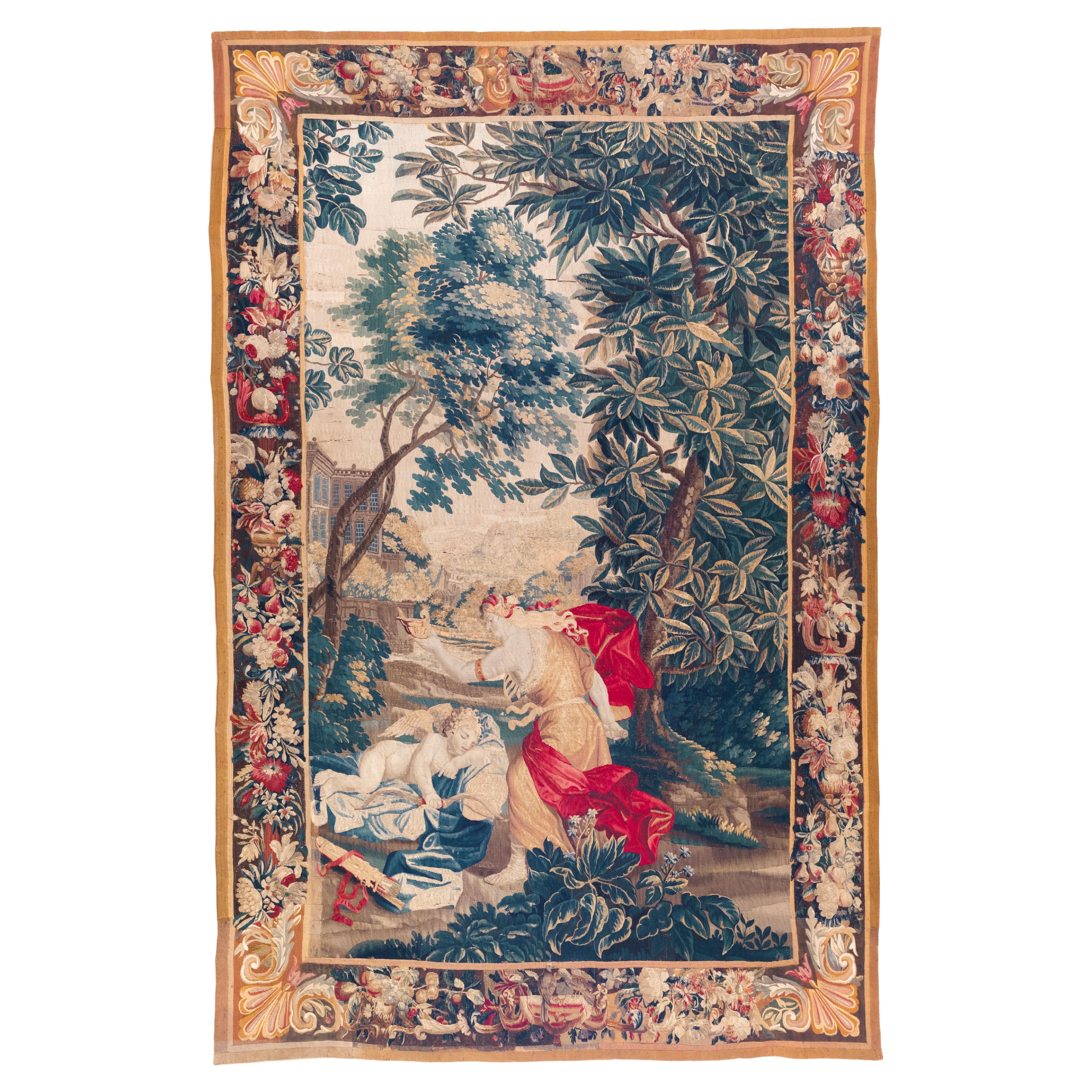 Large 18th Century Flemish Tapestry Depicting Cupid And Psyche For Sale