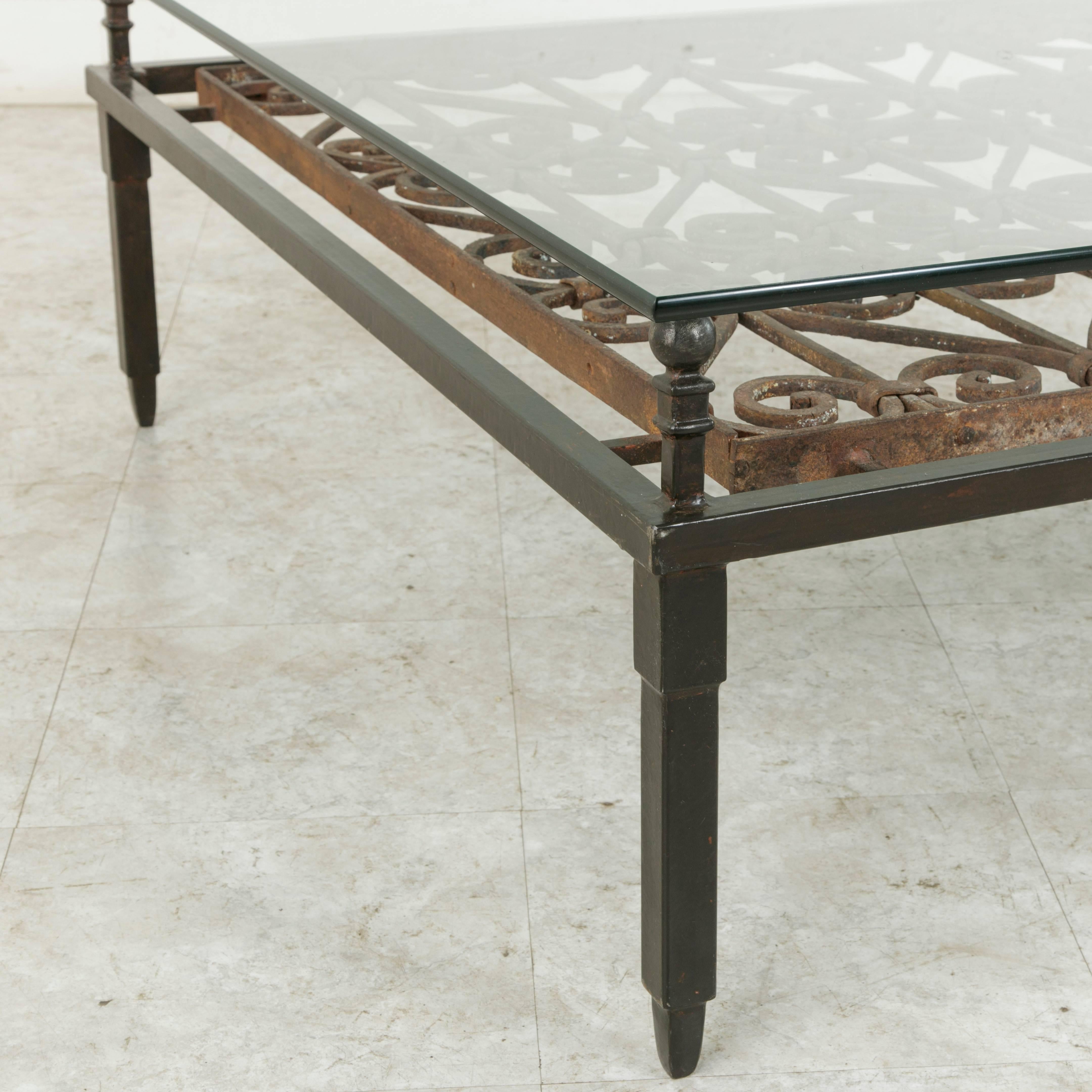 Large 18th Century Forged Iron Grill Converted into Coffee Table with Glass Top 4