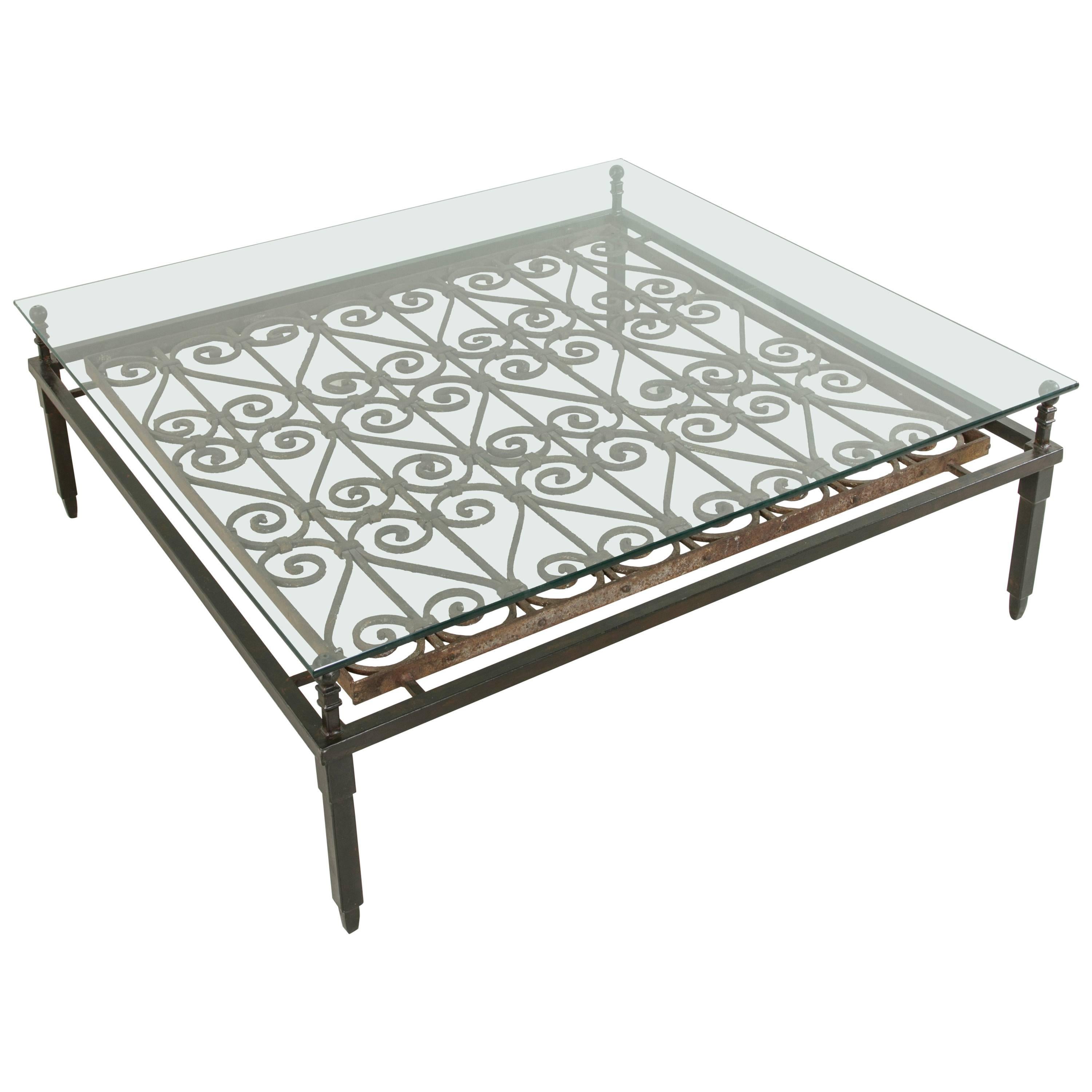 Large 18th Century Iron Grill Converted into Coffee Table with