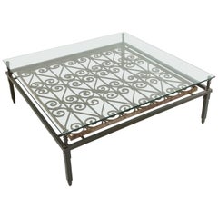 Large 18th Century Forged Iron Grill Converted into Coffee Table with Glass Top