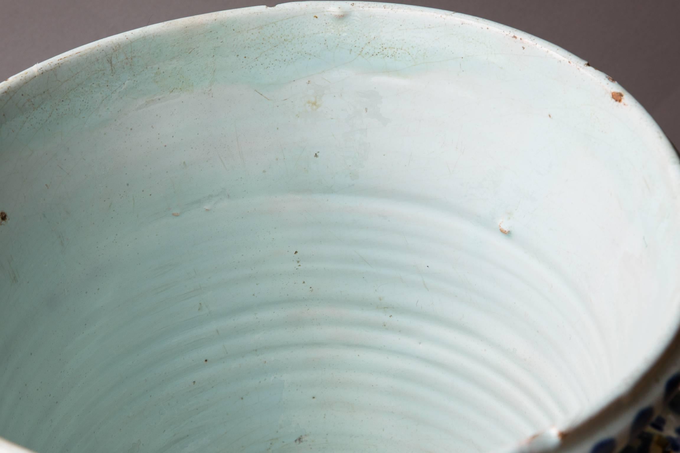 Large 18th Century French Blue and White Faience Cache Pot or Jardinière For Sale 6