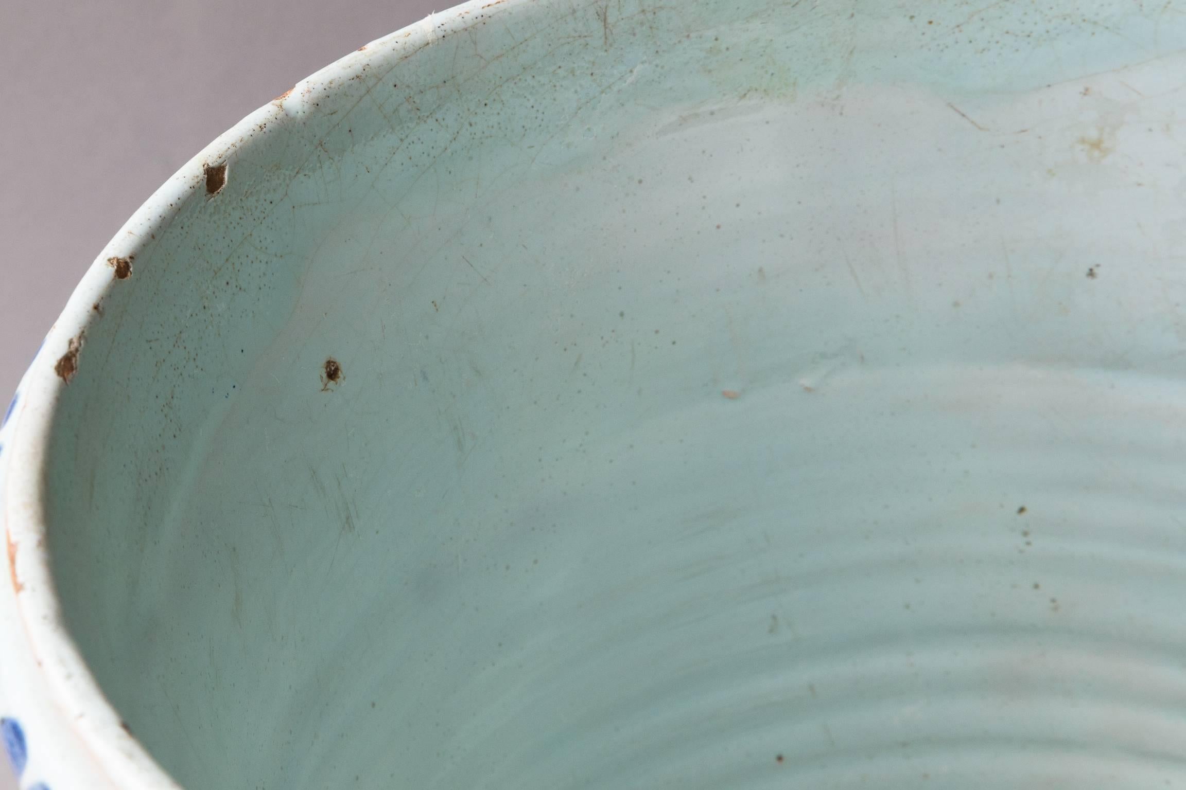 Large 18th Century French Blue and White Faience Cache Pot or Jardinière For Sale 7