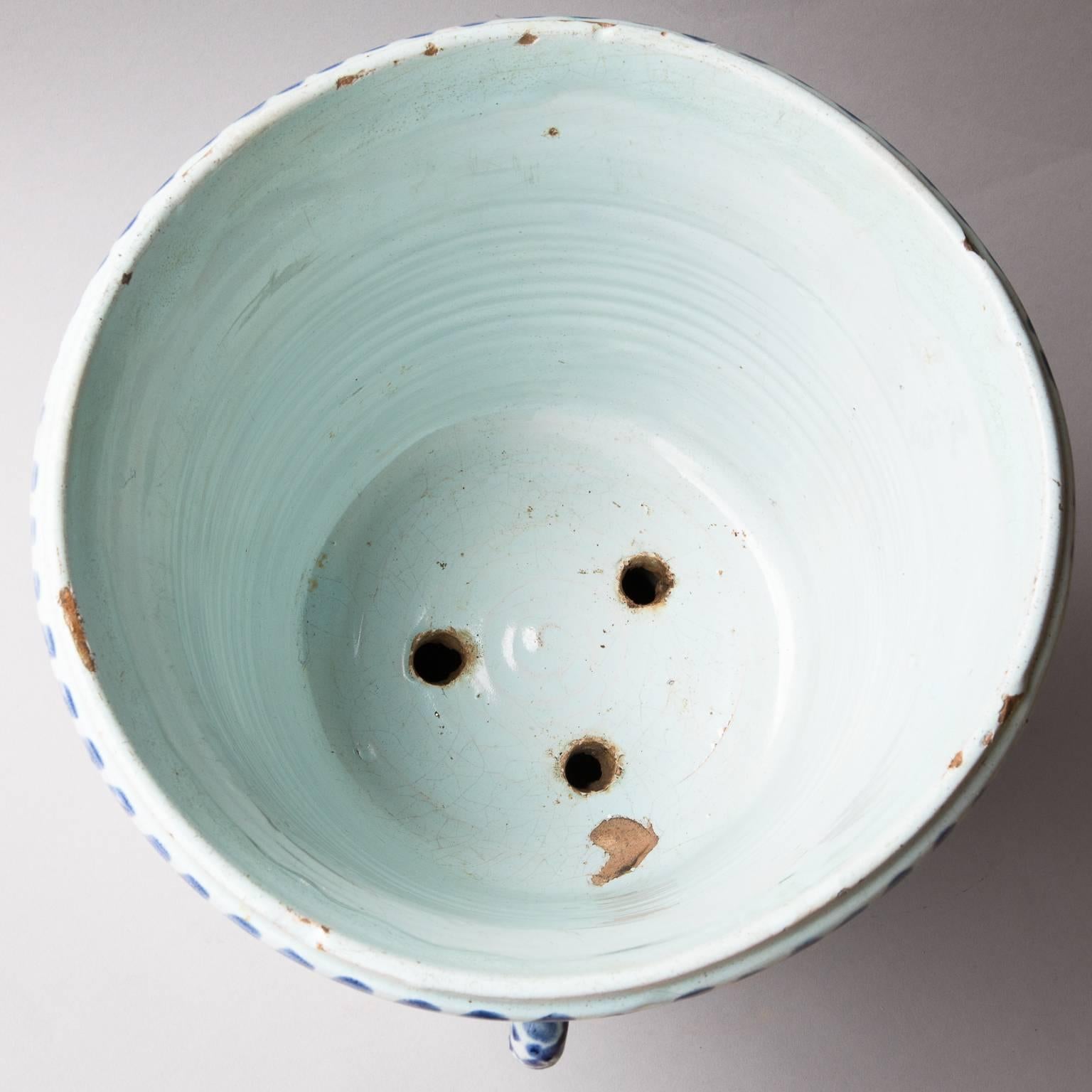 Large 18th Century French Blue and White Faience Cache Pot or Jardinière For Sale 1