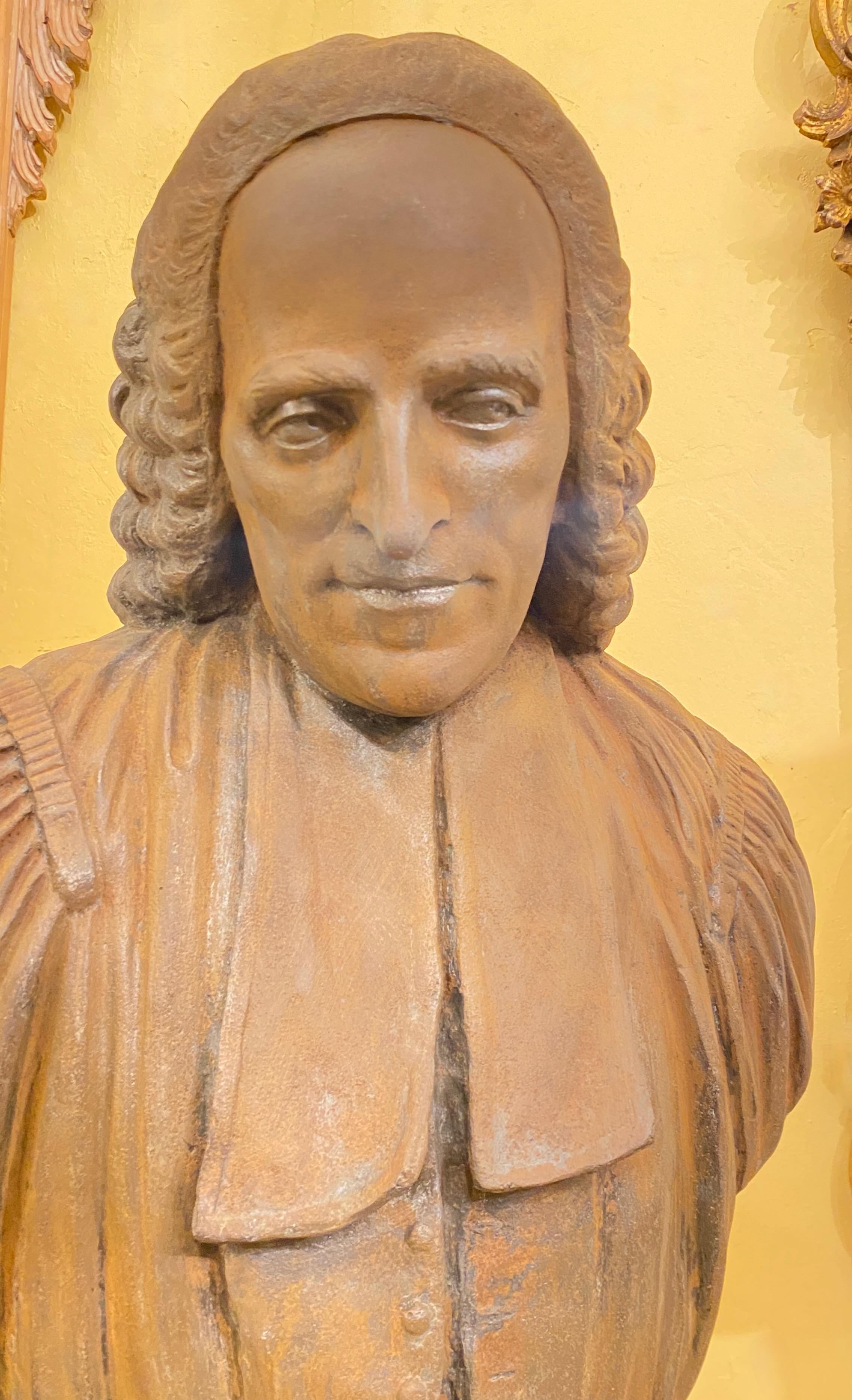 Large 18th Century French Cast Iron Bust of Jean Jacque Rousseau In Good Condition For Sale In San Francisco, CA