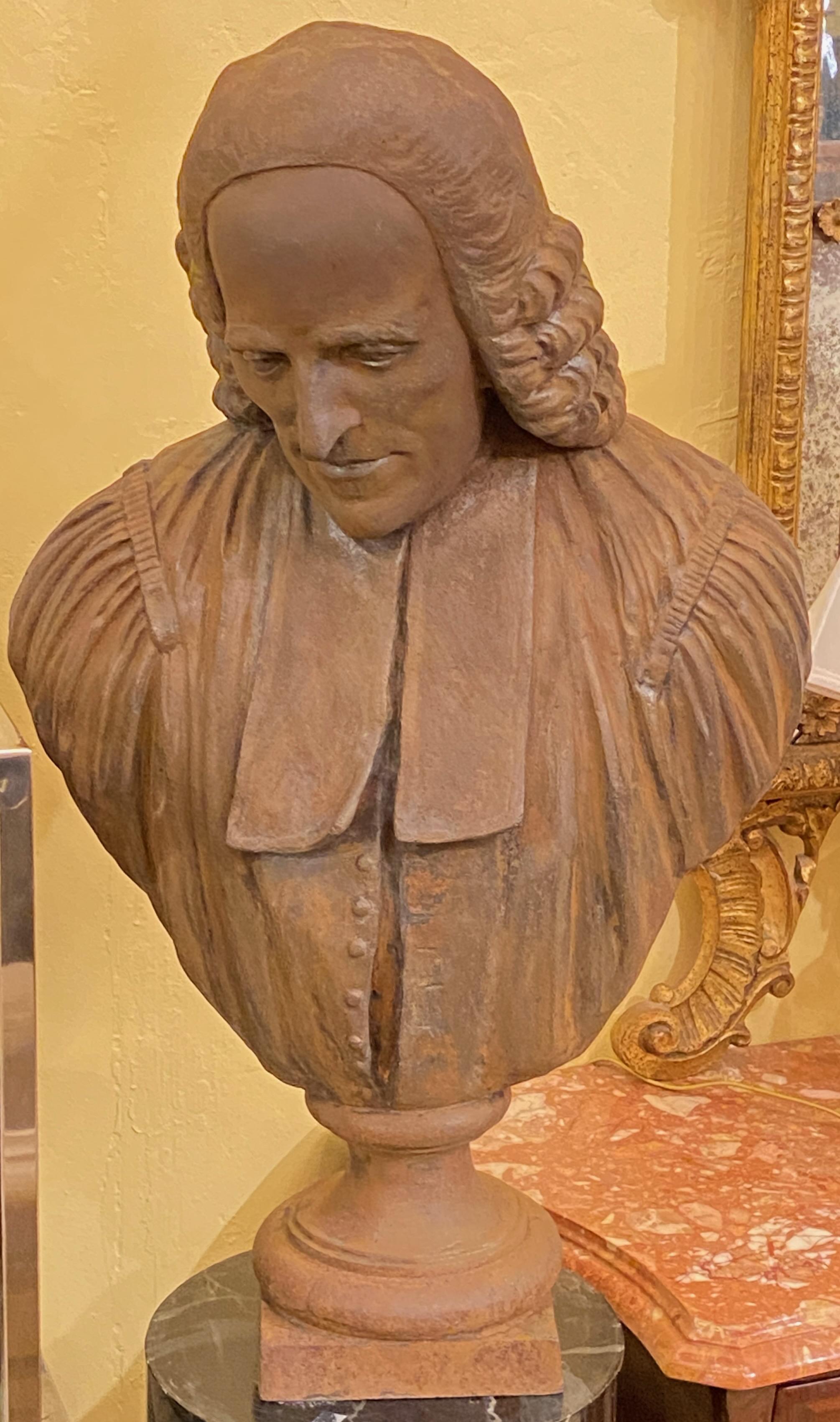 18th Century and Earlier Large 18th Century French Cast Iron Bust of Jean Jacque Rousseau For Sale
