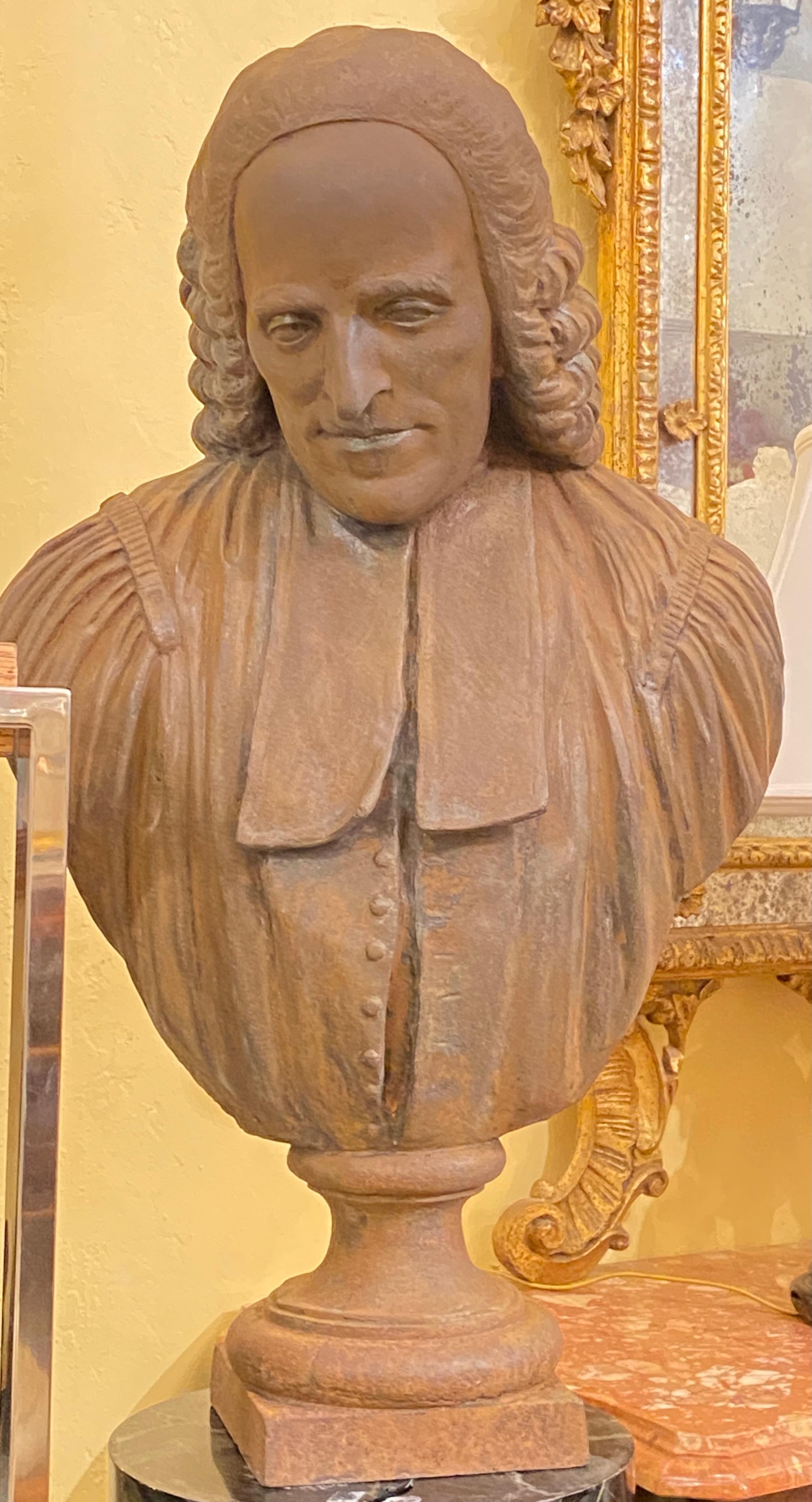 Large 18th Century French Cast Iron Bust of Jean Jacque Rousseau For Sale 1