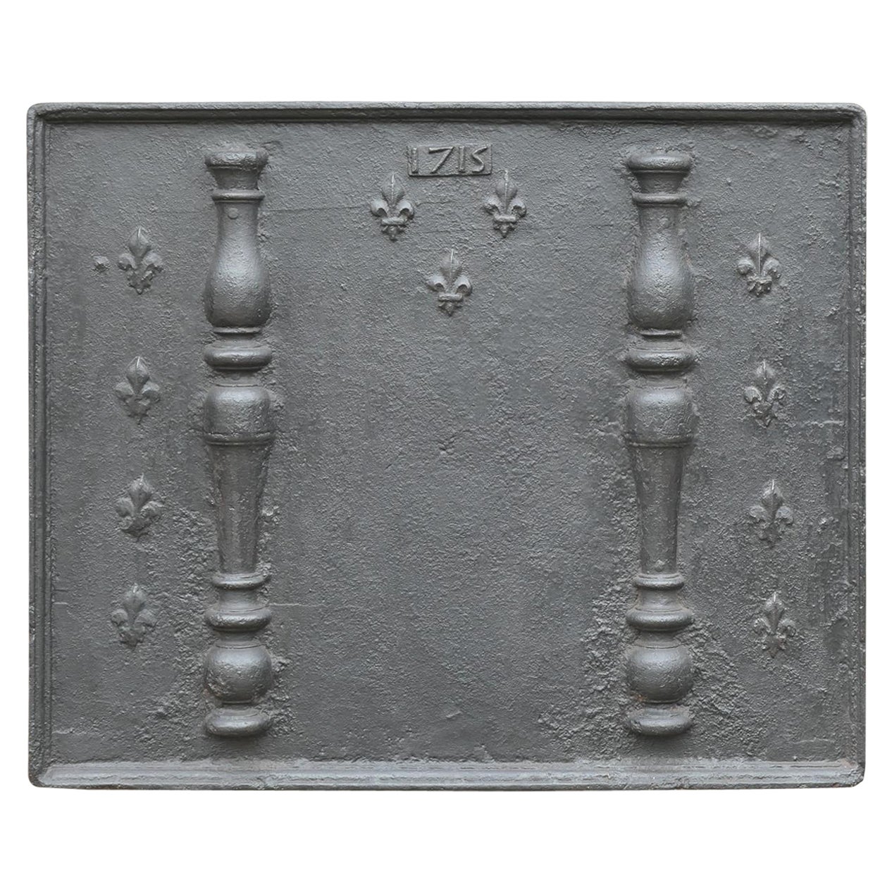 Large 18th Century French Fireback / Backsplash with Pillars and Fleurs De Lys