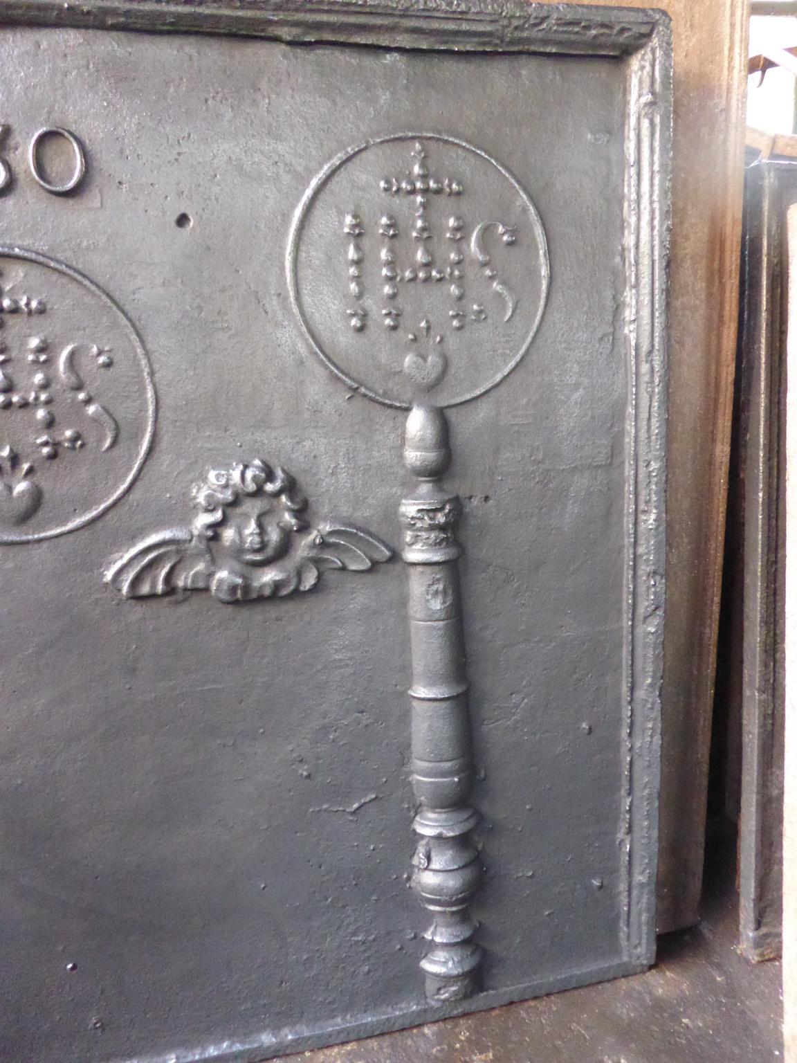 18th Century and Earlier Large 18th Century French Fireback 'Pillars with Medieval IHS Monograms'
