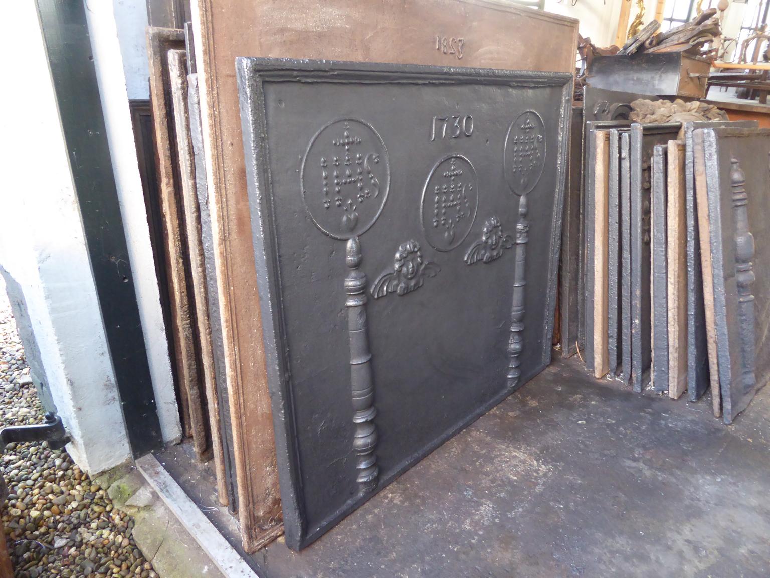 Large 18th Century French Fireback 'Pillars with Medieval IHS Monograms' 1