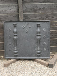 Large 18th Century French Fireback / Backsplash with Pillars and Fleurs De Lys