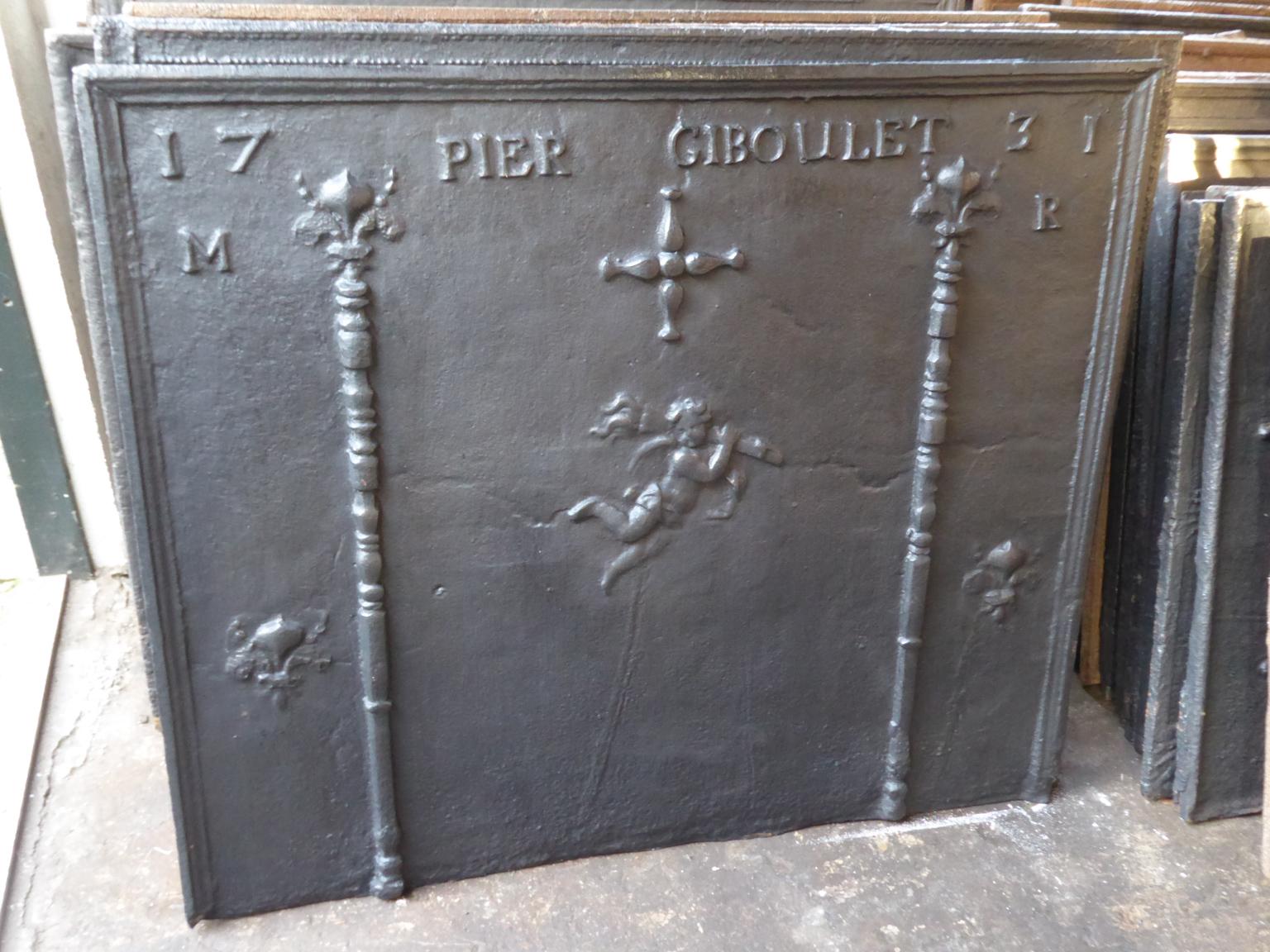 18th Century and Earlier Large 18th Century French Fireback / Backsplash with Pillars and Fleurs de Lys For Sale