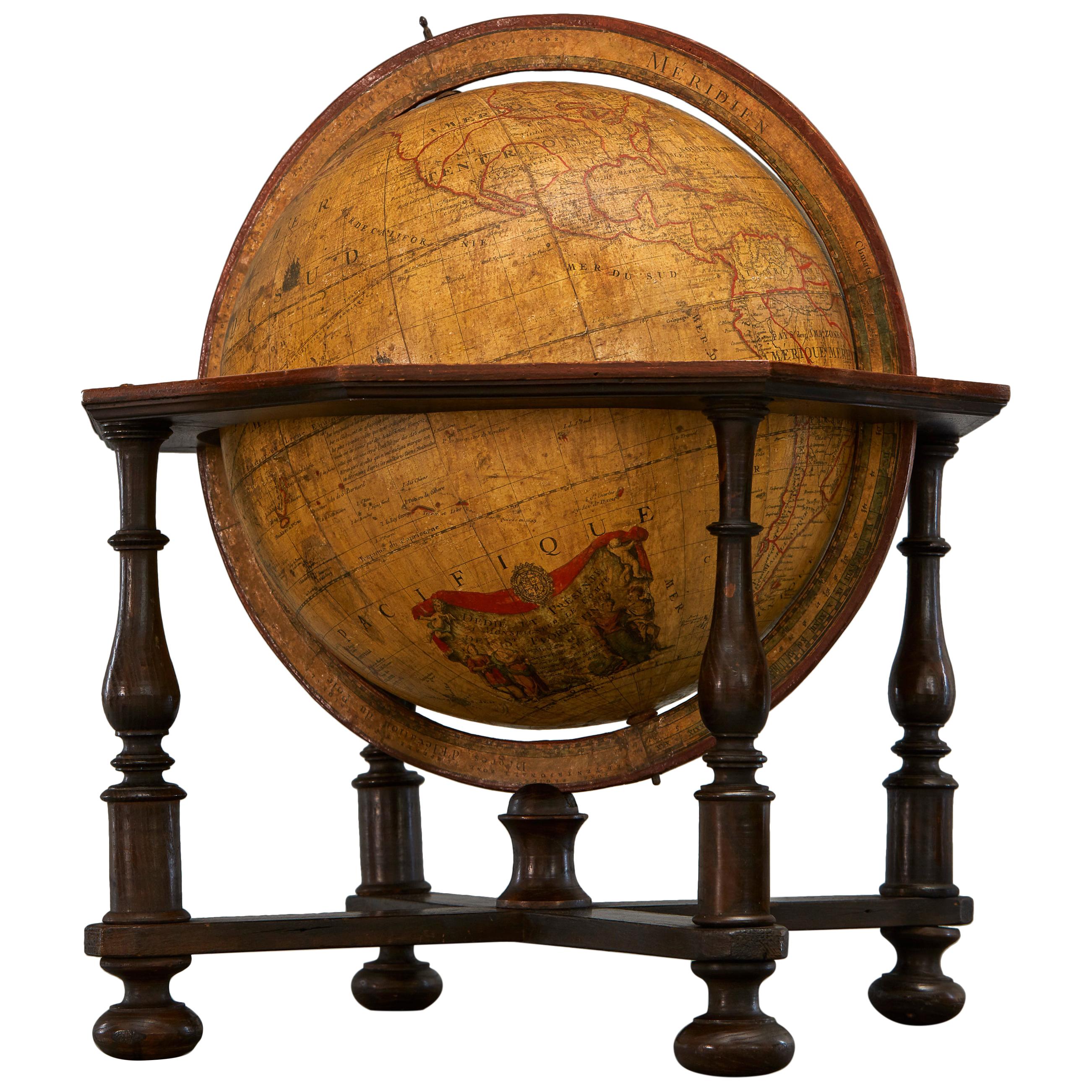 Large 18th Century French Library Terrestrial Globe by Jean Fortin, Paris, 1780