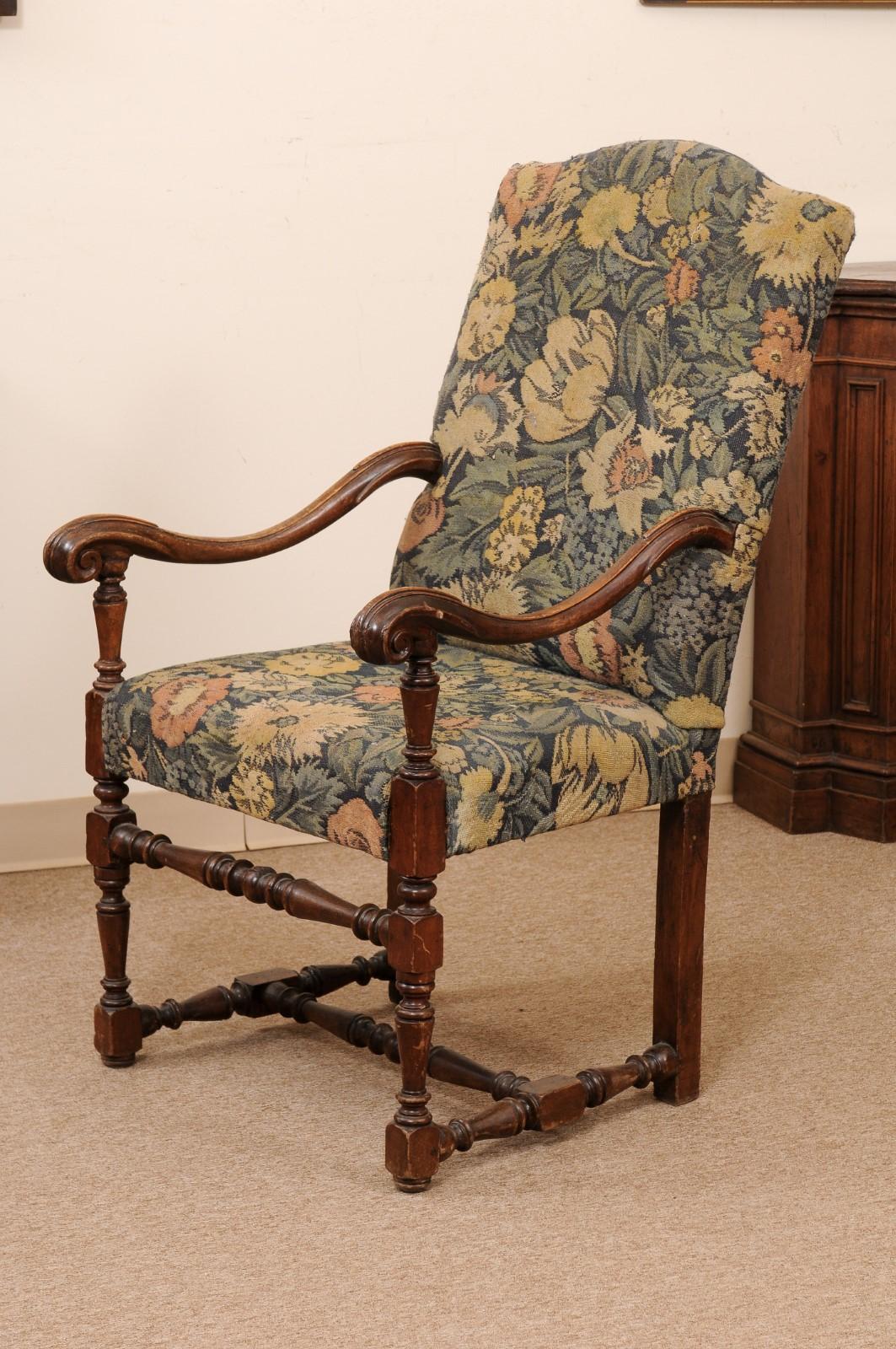 Large 18th Century French Louis XIII Style Walnut Fauteuil For Sale 6