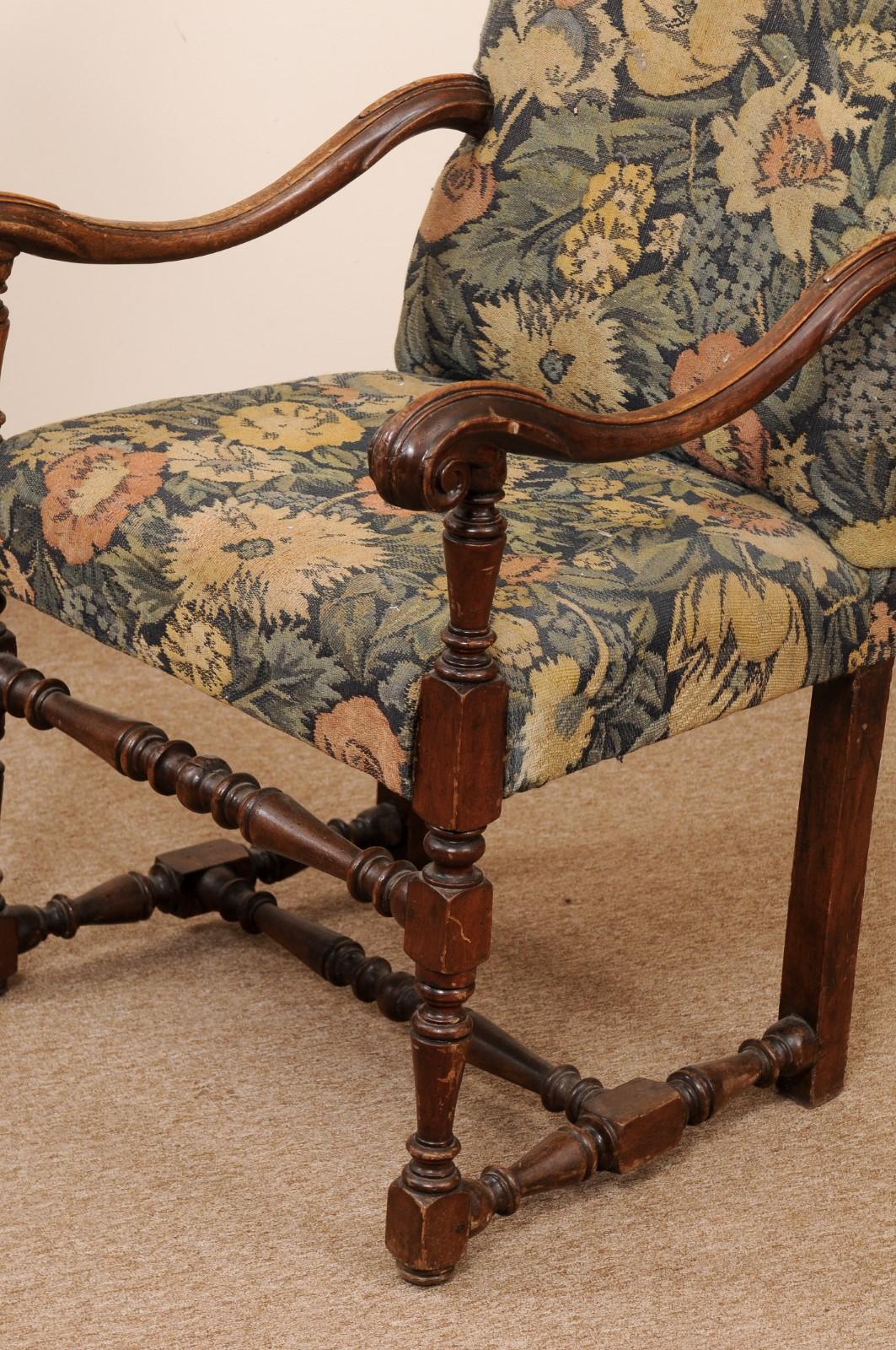 Large 18th Century French Louis XIII Style Walnut Fauteuil For Sale 7
