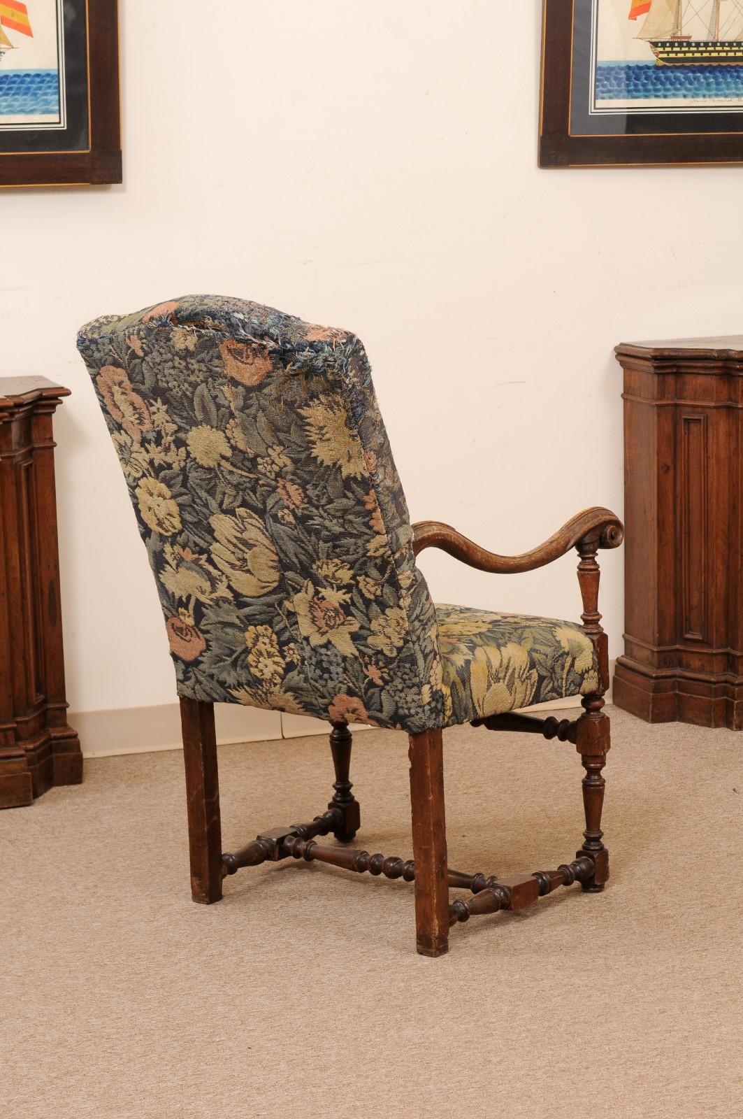 Large 18th Century French Louis XIII Style Walnut Fauteuil For Sale 2
