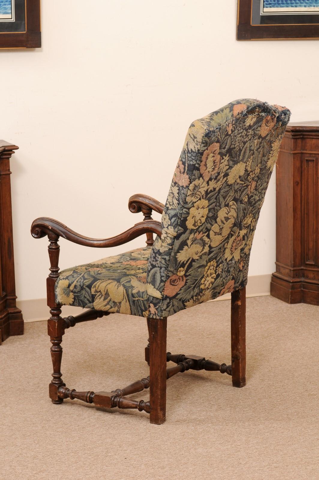 Large 18th Century French Louis XIII Style Walnut Fauteuil For Sale 4