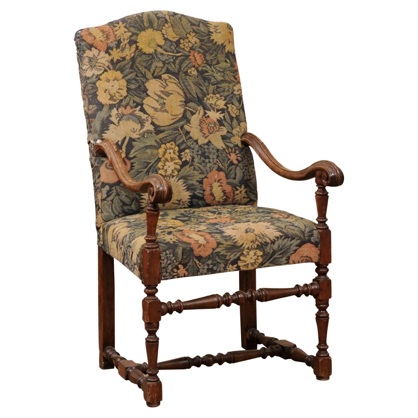 Large 18th Century French Louis XIII Style Walnut Fauteuil For Sale