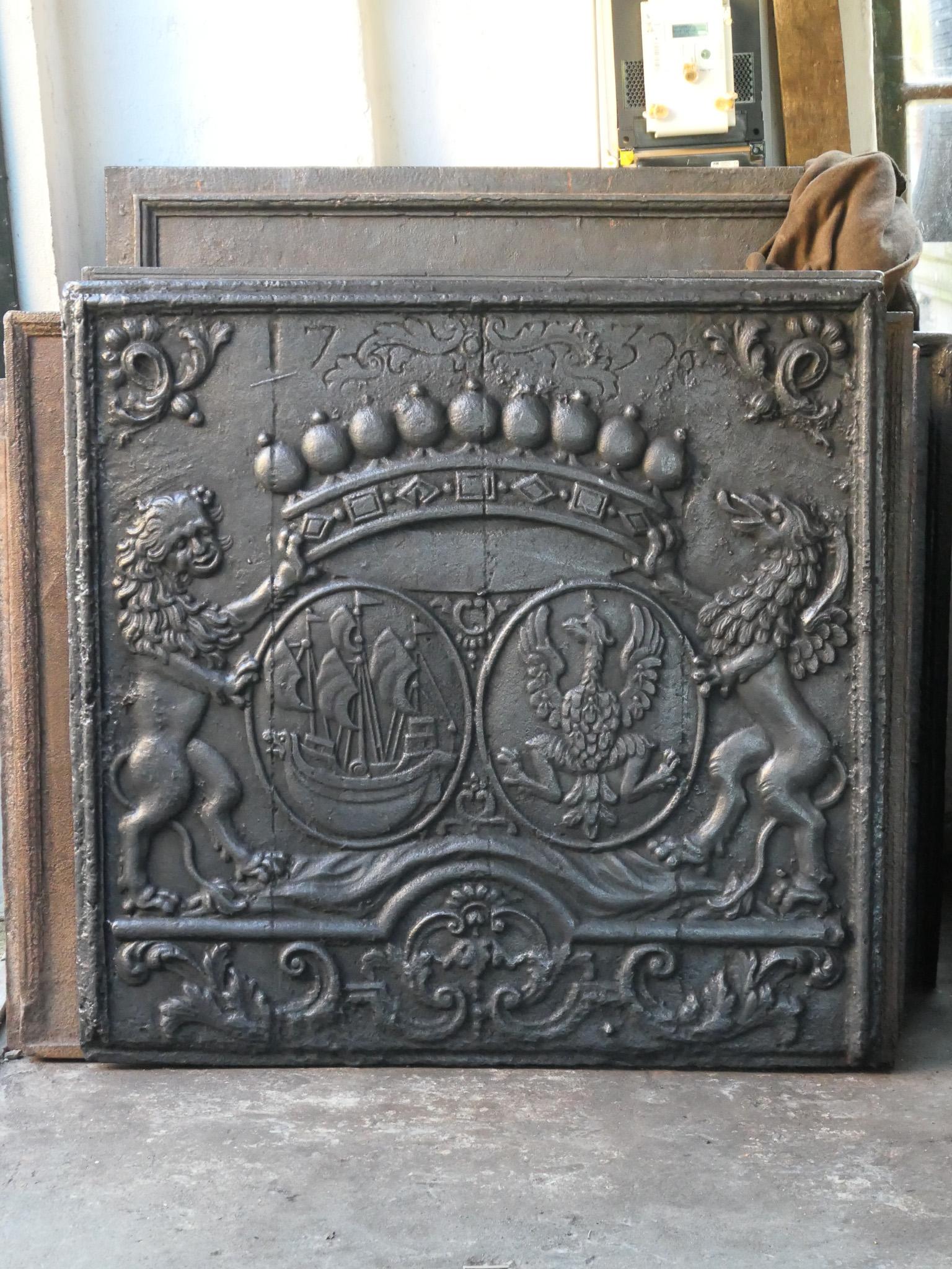 Cast Large 18th Century French Louis XIV 'Coat of Arms' Fireback / Backsplash For Sale