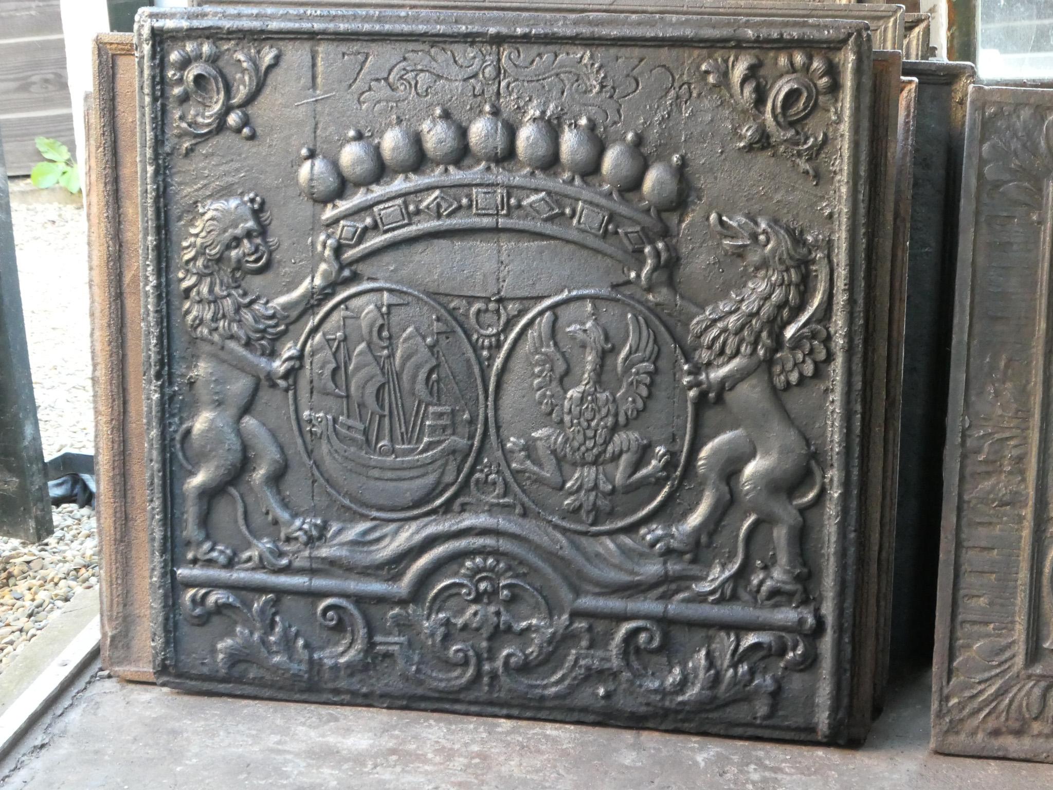18th Century and Earlier Large 18th Century French Louis XIV 'Coat of Arms' Fireback / Backsplash For Sale