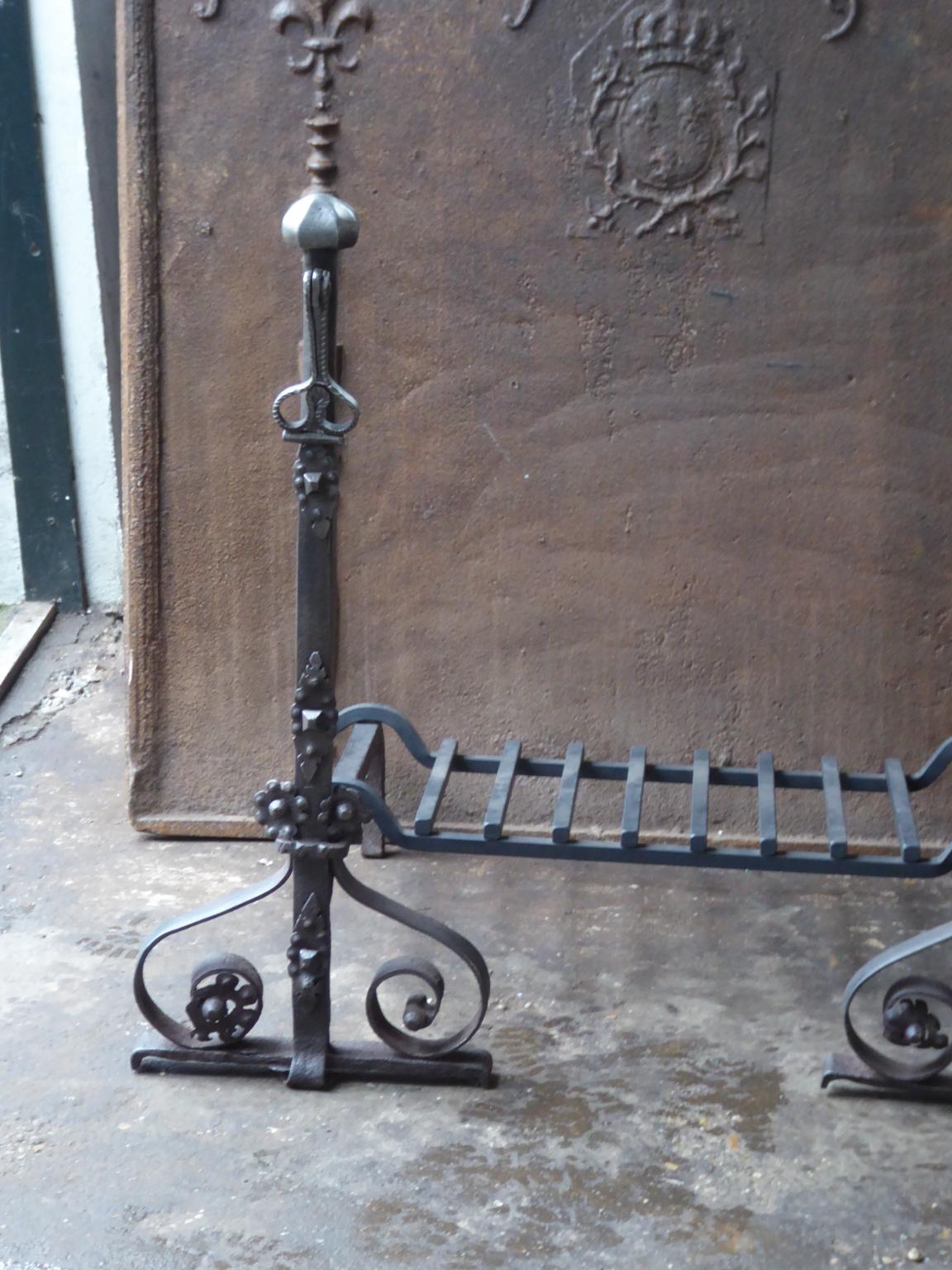 Forged Large 18th Century French Louis XV Fire Grate, Fireplace Grate