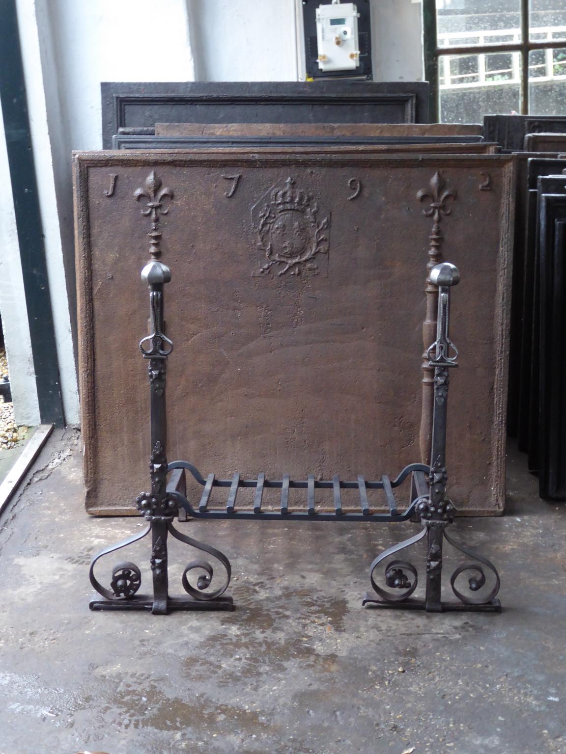18th Century and Earlier Large 18th Century French Louis XV Fire Grate, Fireplace Grate