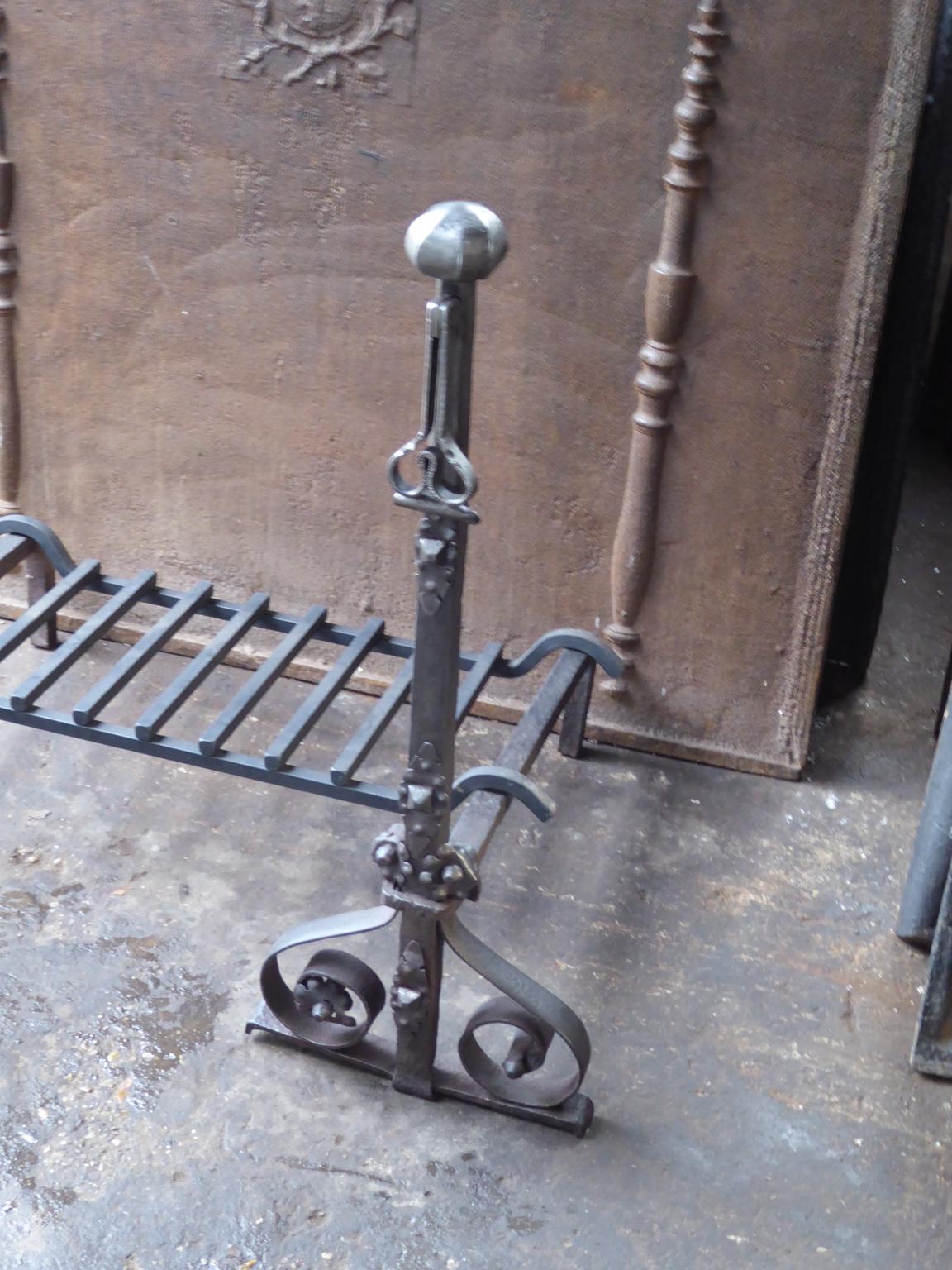 Wrought Iron Large 18th Century French Louis XV Fire Grate, Fireplace Grate