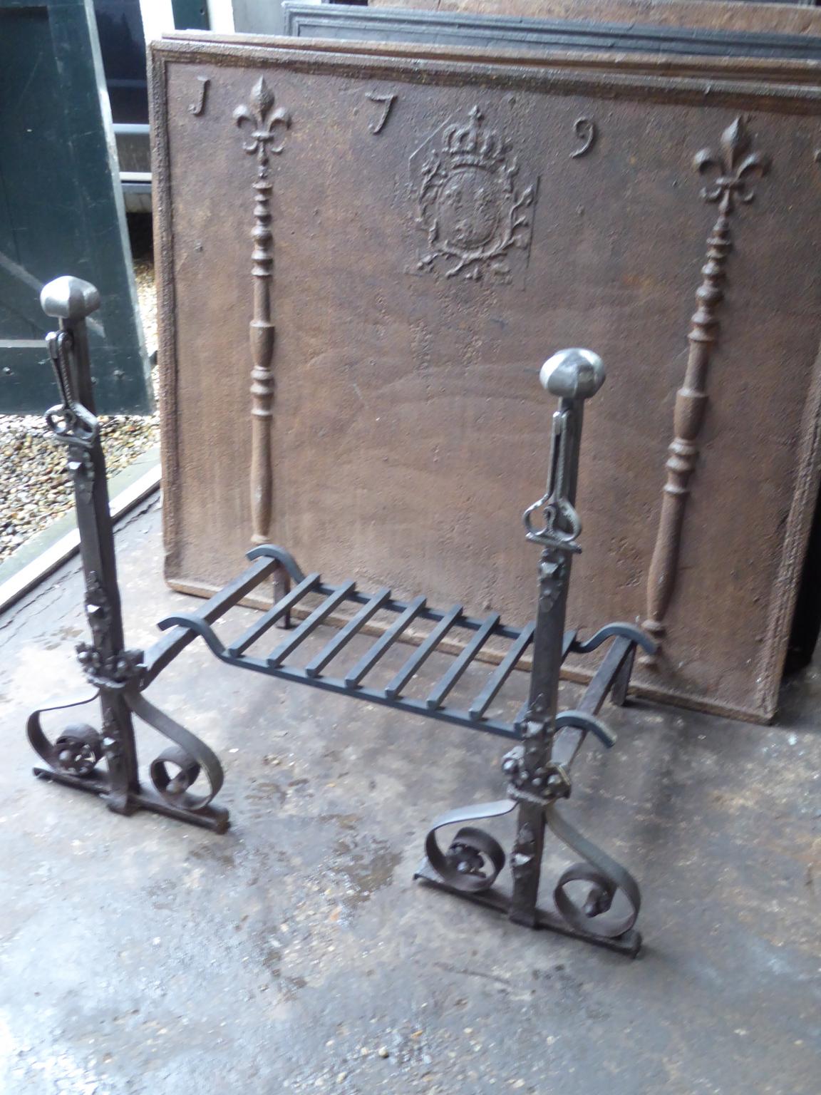 Large 18th Century French Louis XV Fire Grate, Fireplace Grate 1