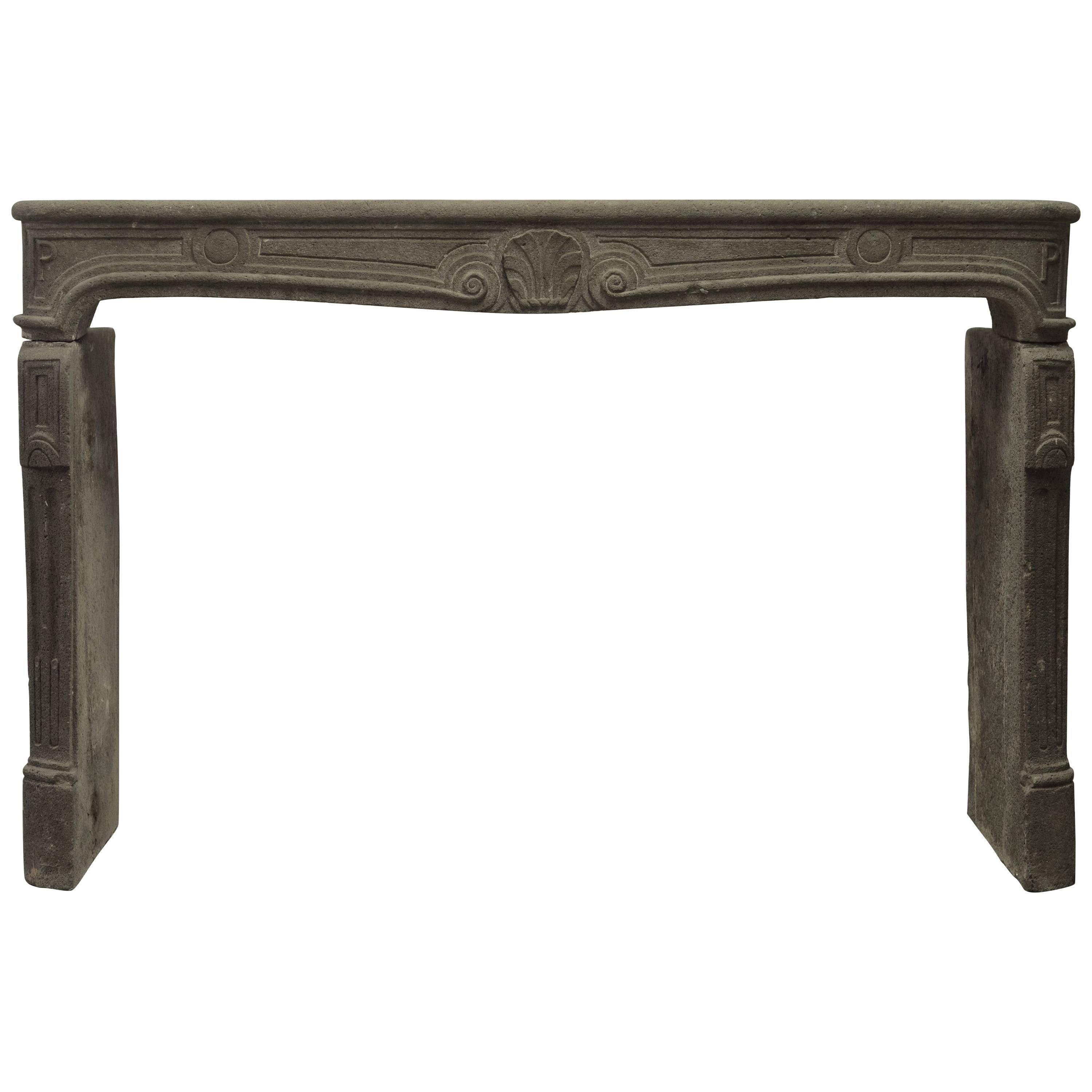 Large 18th Century French Louis XV Fireplace Mantel in Lava Stone