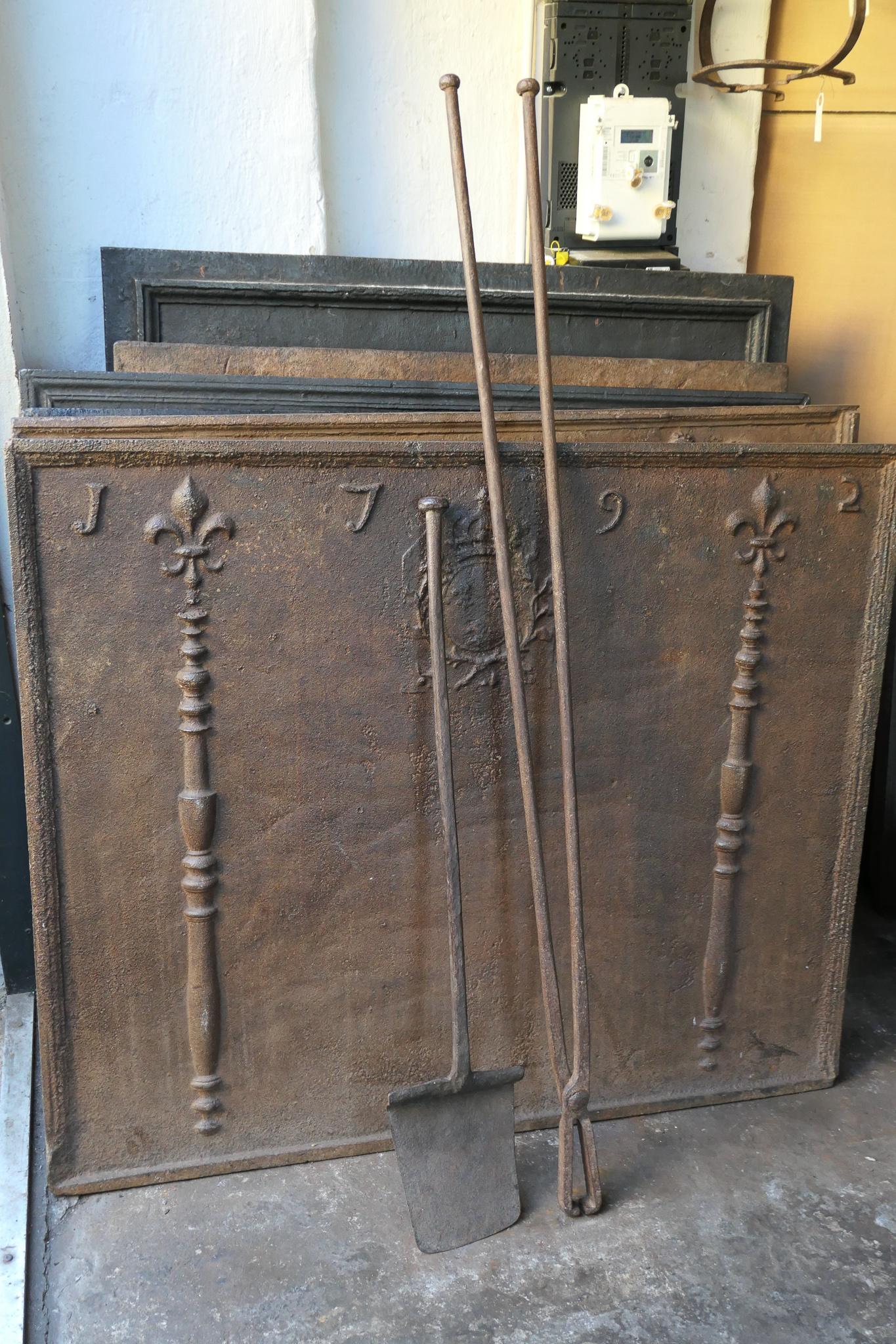 18th Century and Earlier Large 18th Century French Louis XV Fireplace Tools or Fire Tools For Sale