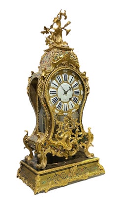 Large 18th Century French Louis XV Gilt Bronze Boulle inlaid  Mantel Clock