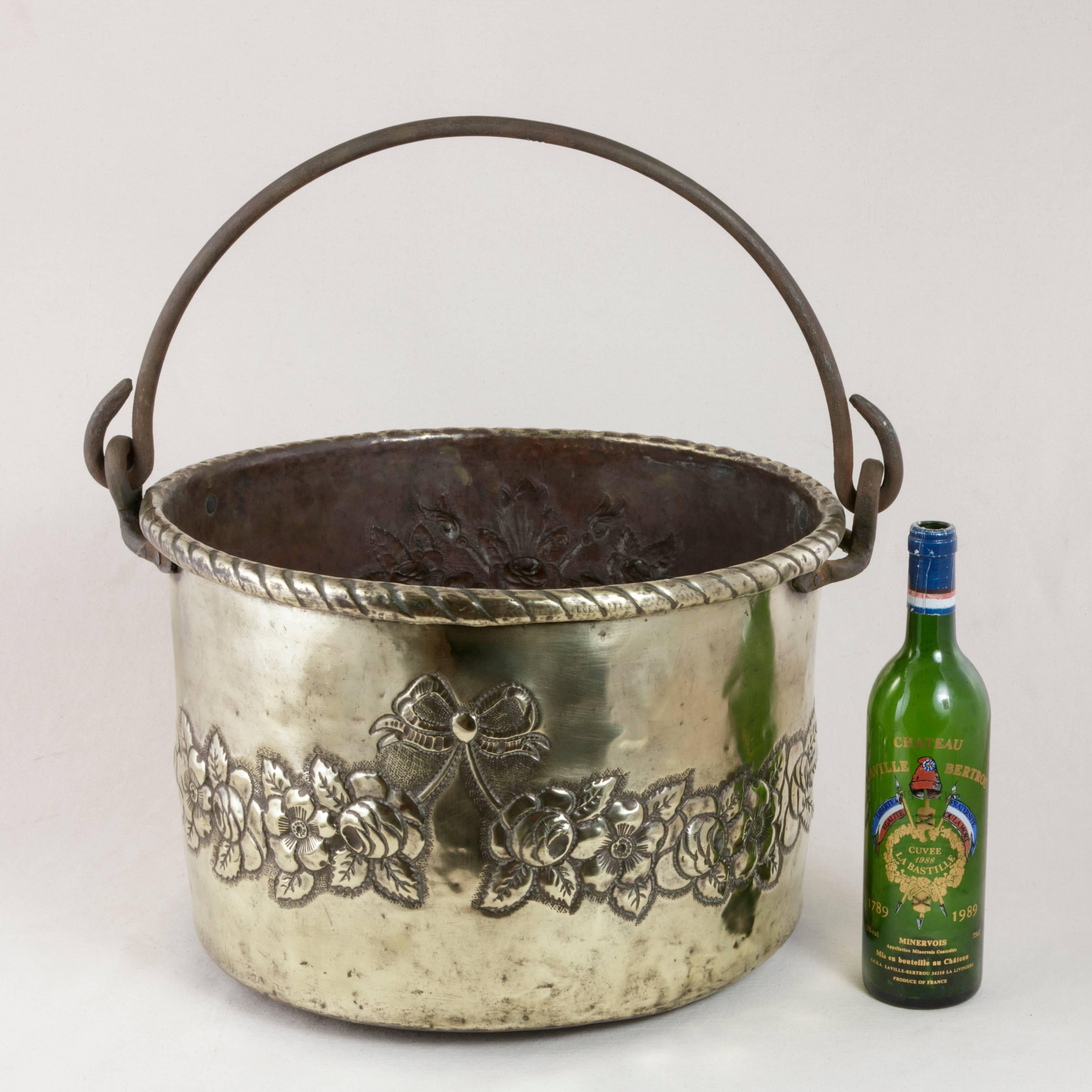 Repoussé Large 18th Century French Louis XVI Period Brass Repousse Cauldron or Cachepot