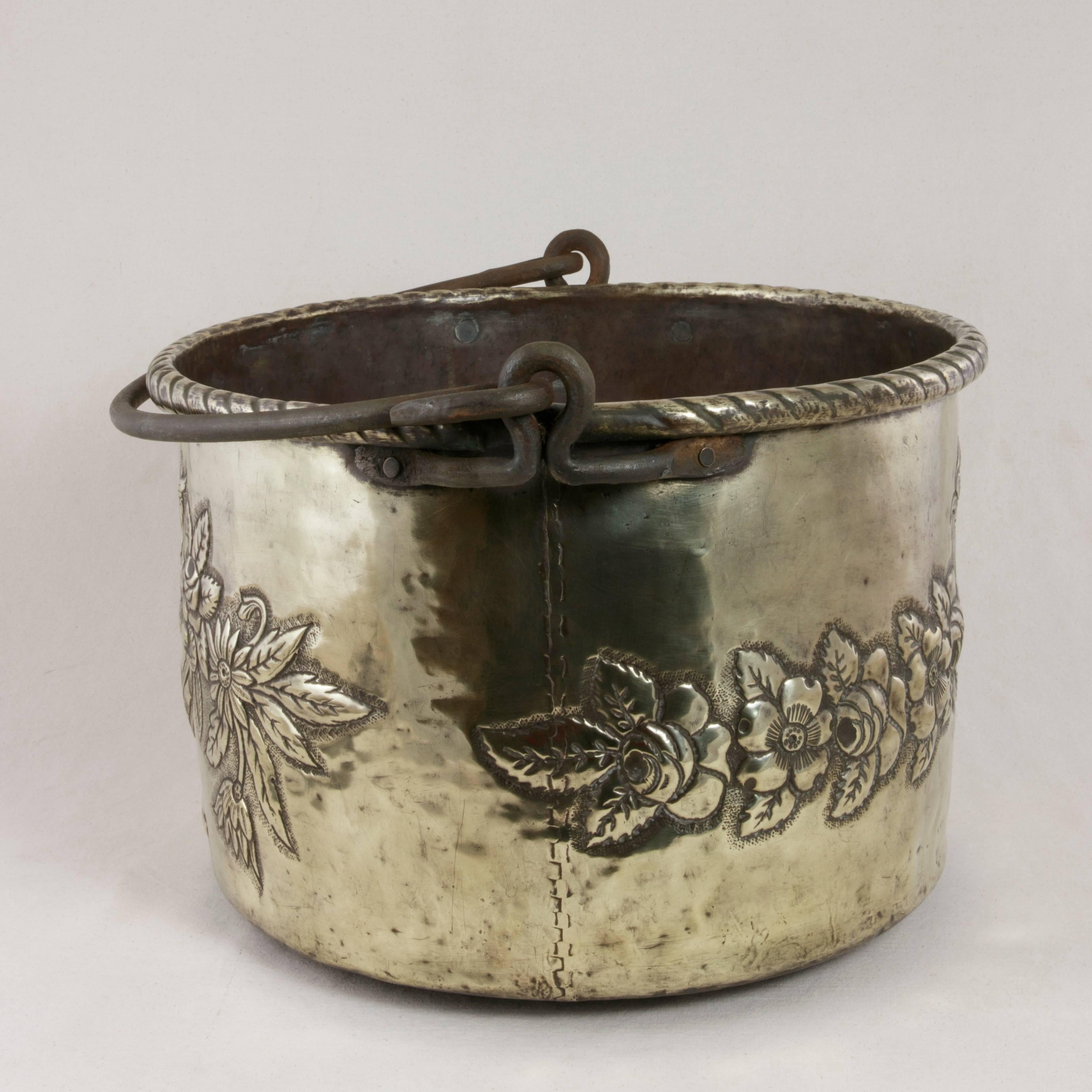 Late 18th Century Large 18th Century French Louis XVI Period Brass Repousse Cauldron or Cachepot