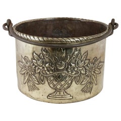 Antique Large 18th Century French Louis XVI Period Brass Repousse Cauldron or Cachepot
