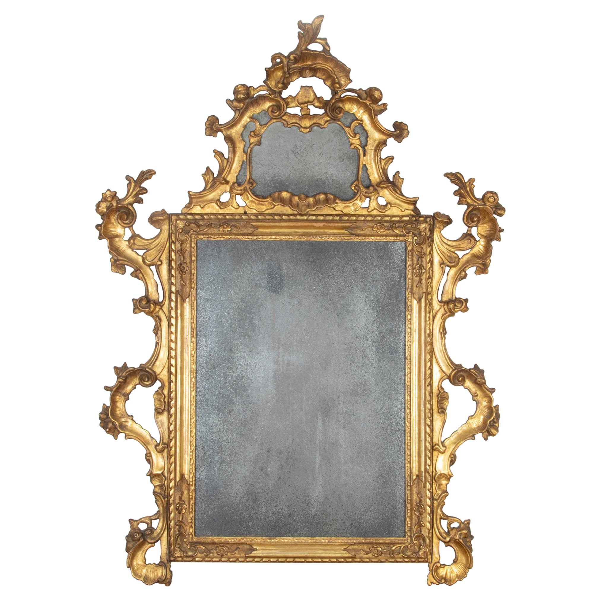Grande specchio in legno dorato francese del XVIII secolo, periodo Luigi XVI