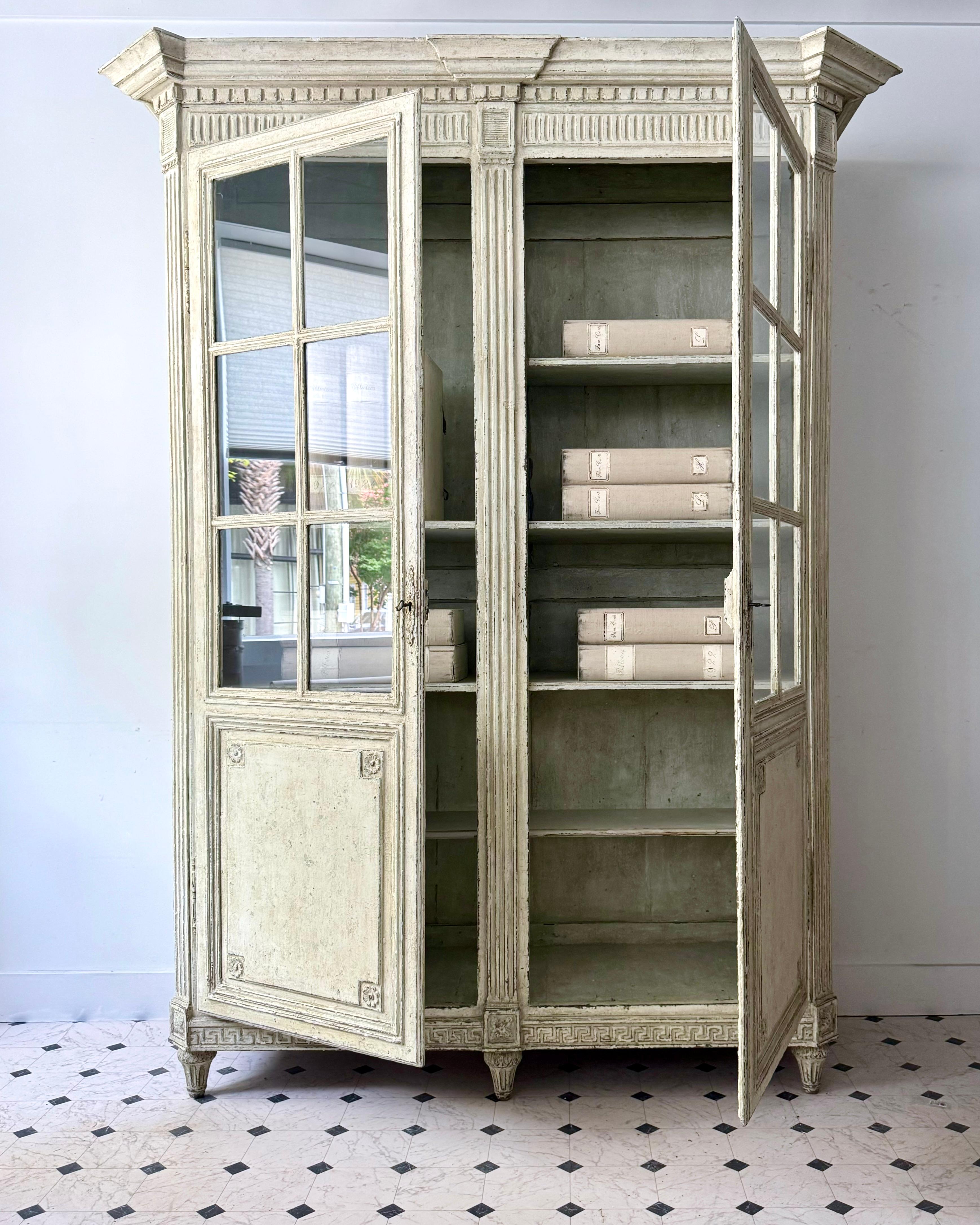 Hand-Carved Large 18th Century French Louis XVI Style Painted Bookcase
