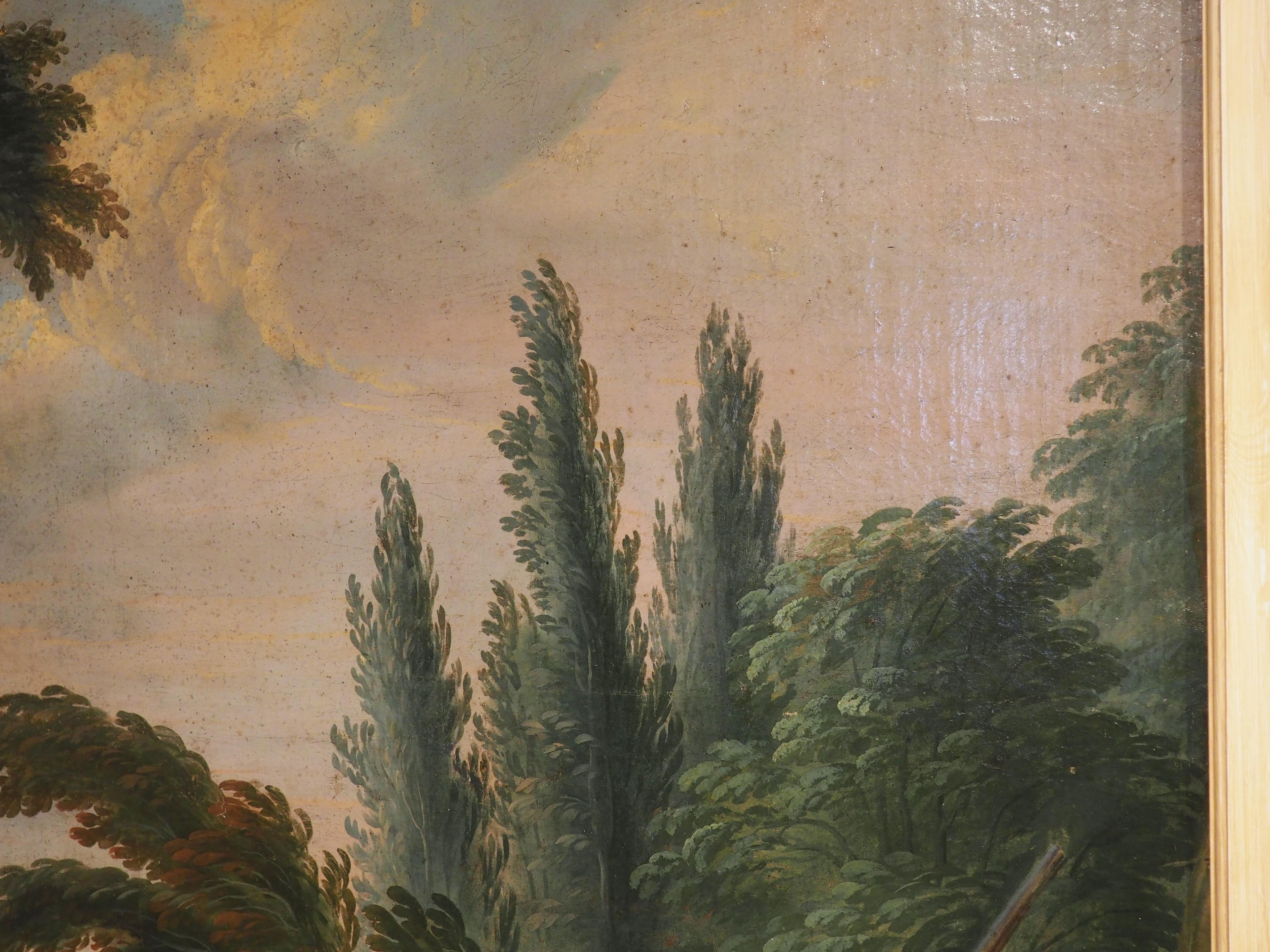 Grande peinture à l'huile sur toile française du 18ème siècle représentant une scène de chasse en vente 2