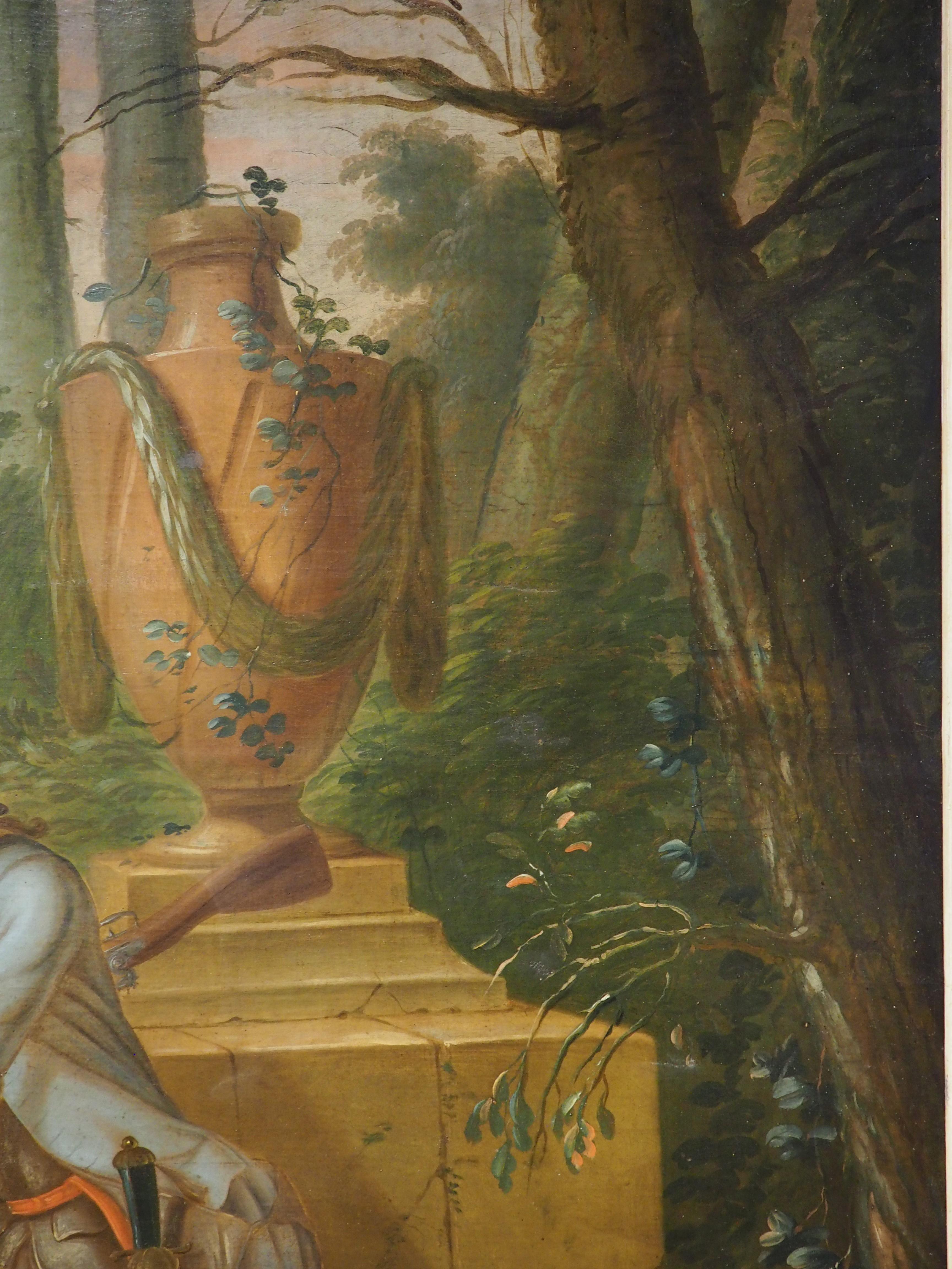 Grande peinture à l'huile sur toile française du 18ème siècle représentant une scène de chasse en vente 5