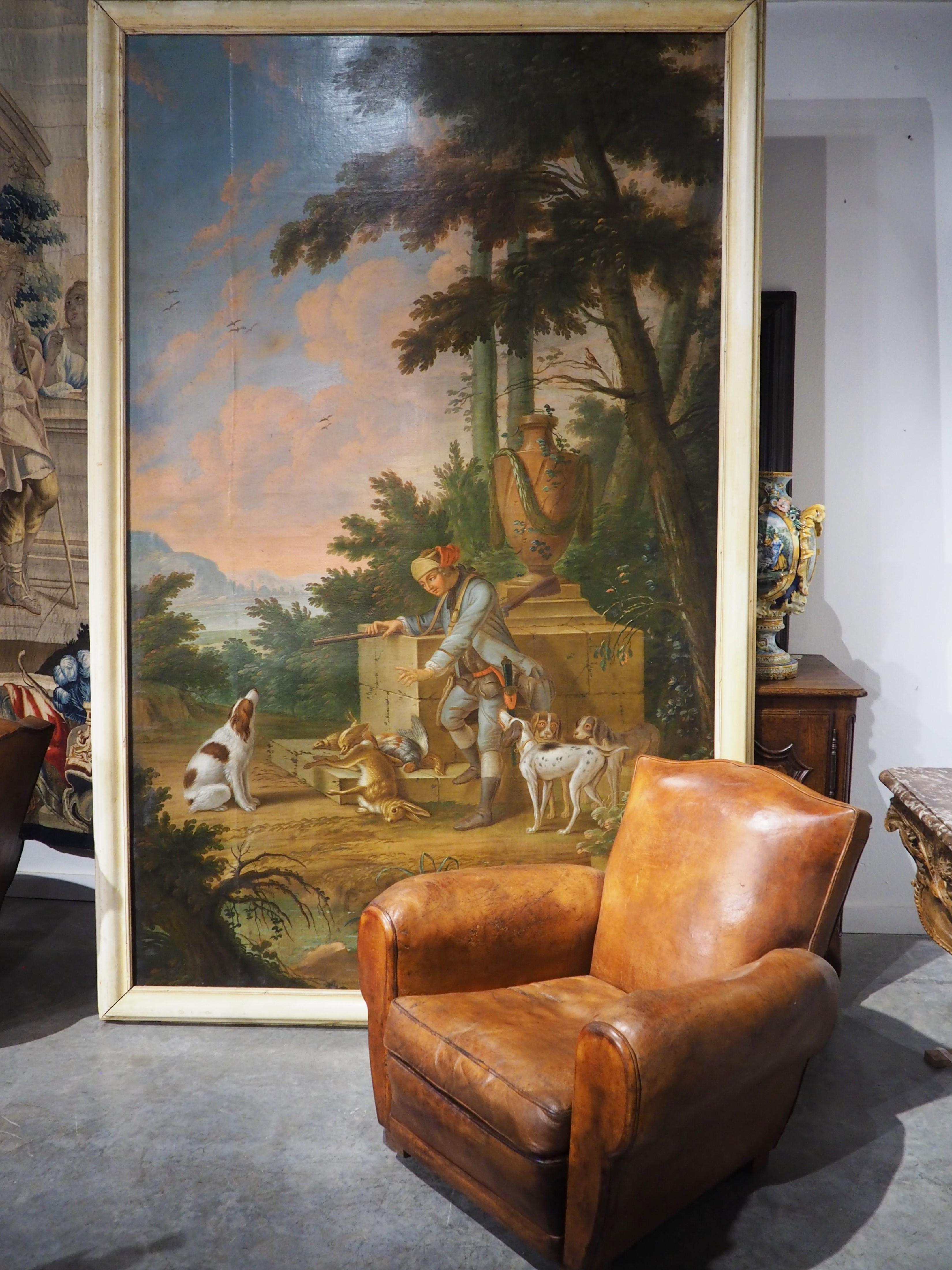 Large 18th Century French Oil on Canvas Painting Depicting a Hunt Scene For Sale 10