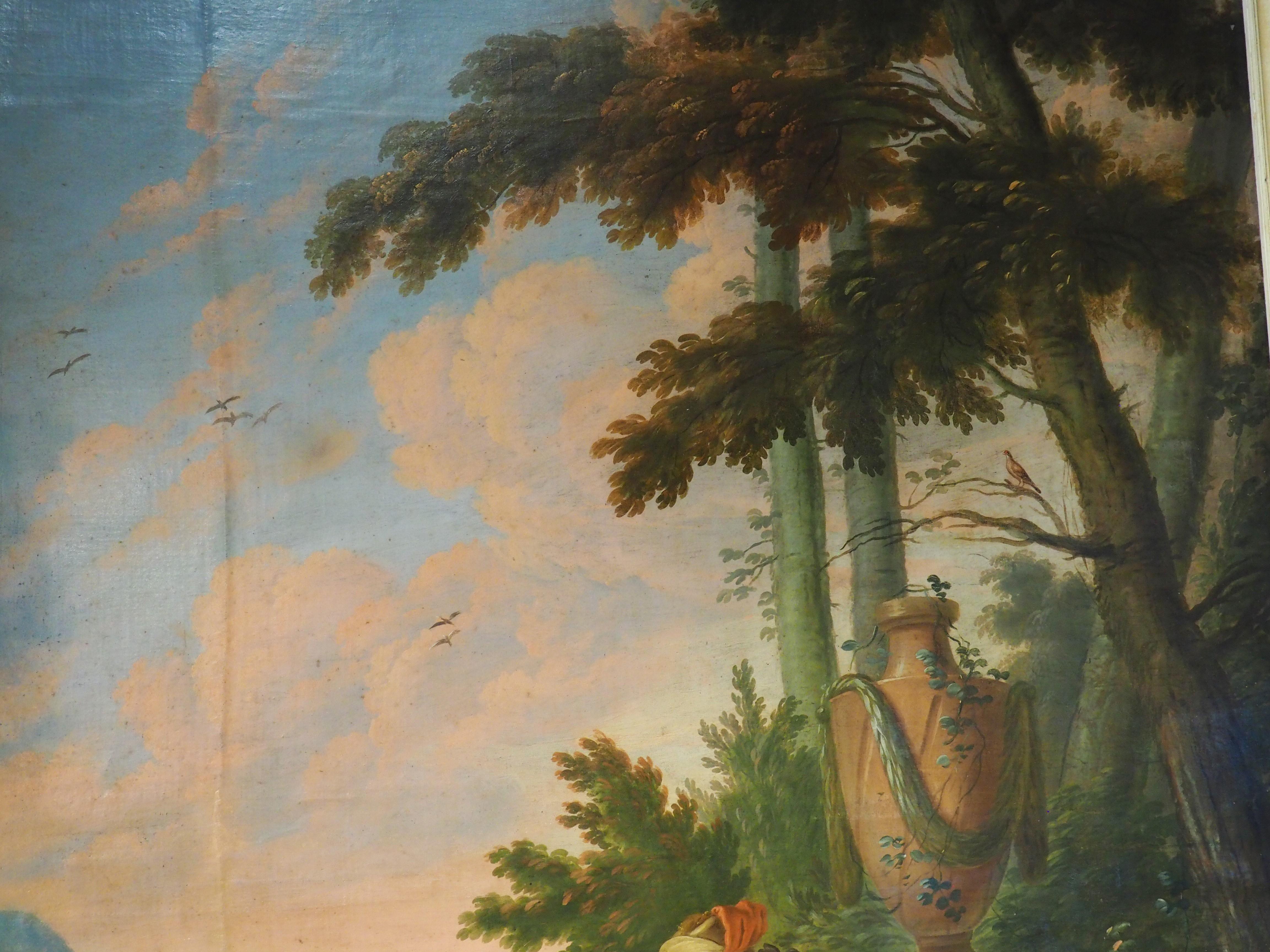 Großes französisches Ölgemälde auf Leinwand aus dem 18. Jahrhundert, das eine Jagdszene darstellt im Angebot 11